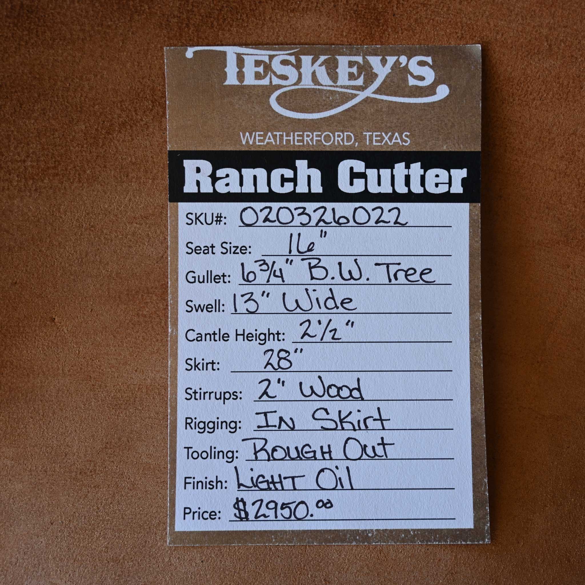 16" TESKEY'S RANCH CUTTER SADDLE - Image 3