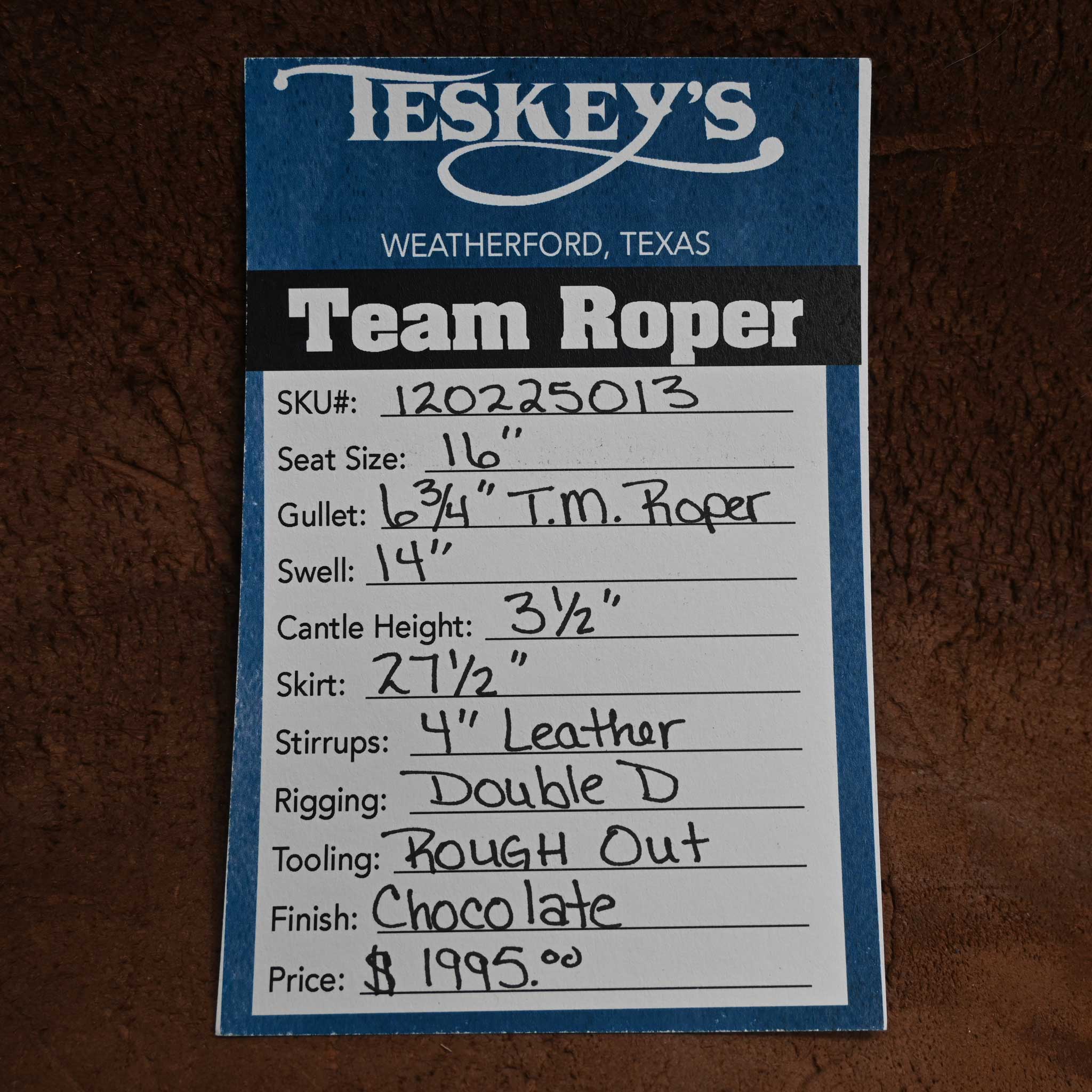 16" TESKEY'S TEAM ROPING SADDLE - Image 3