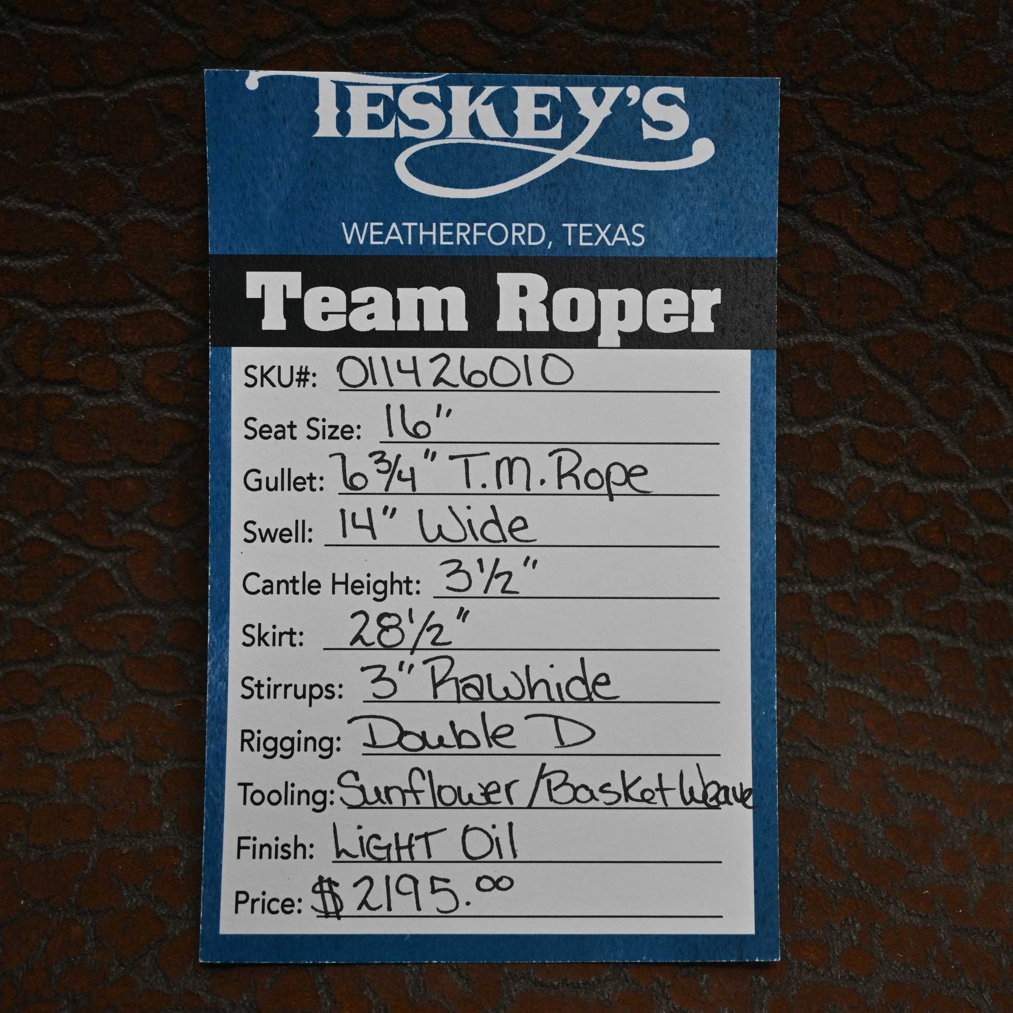 16" TESKEY'S TEAM ROPING SADDLE - Image 3