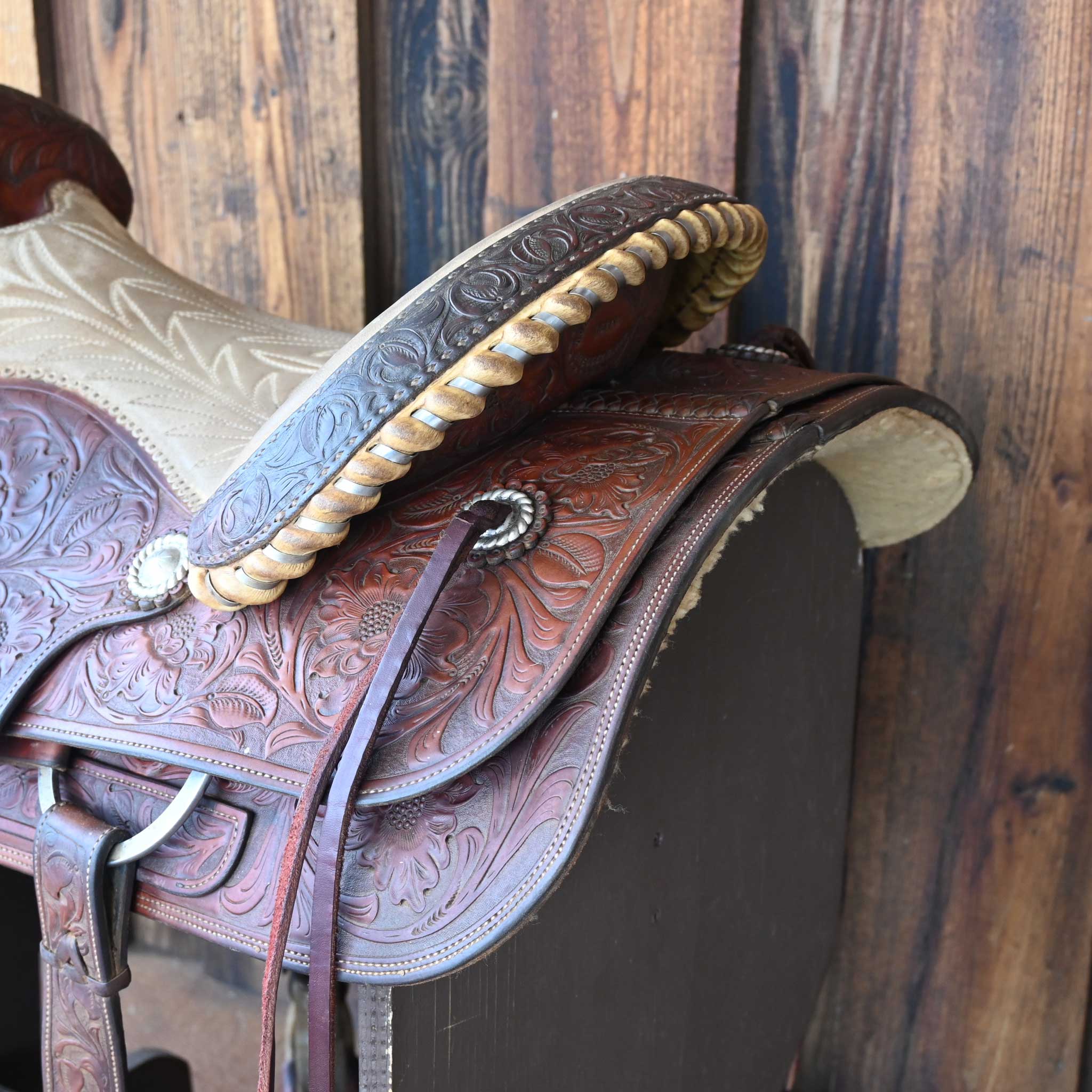 16" USED RONALD MCINTIRE TEAM ROPING SADDLE - Image 3