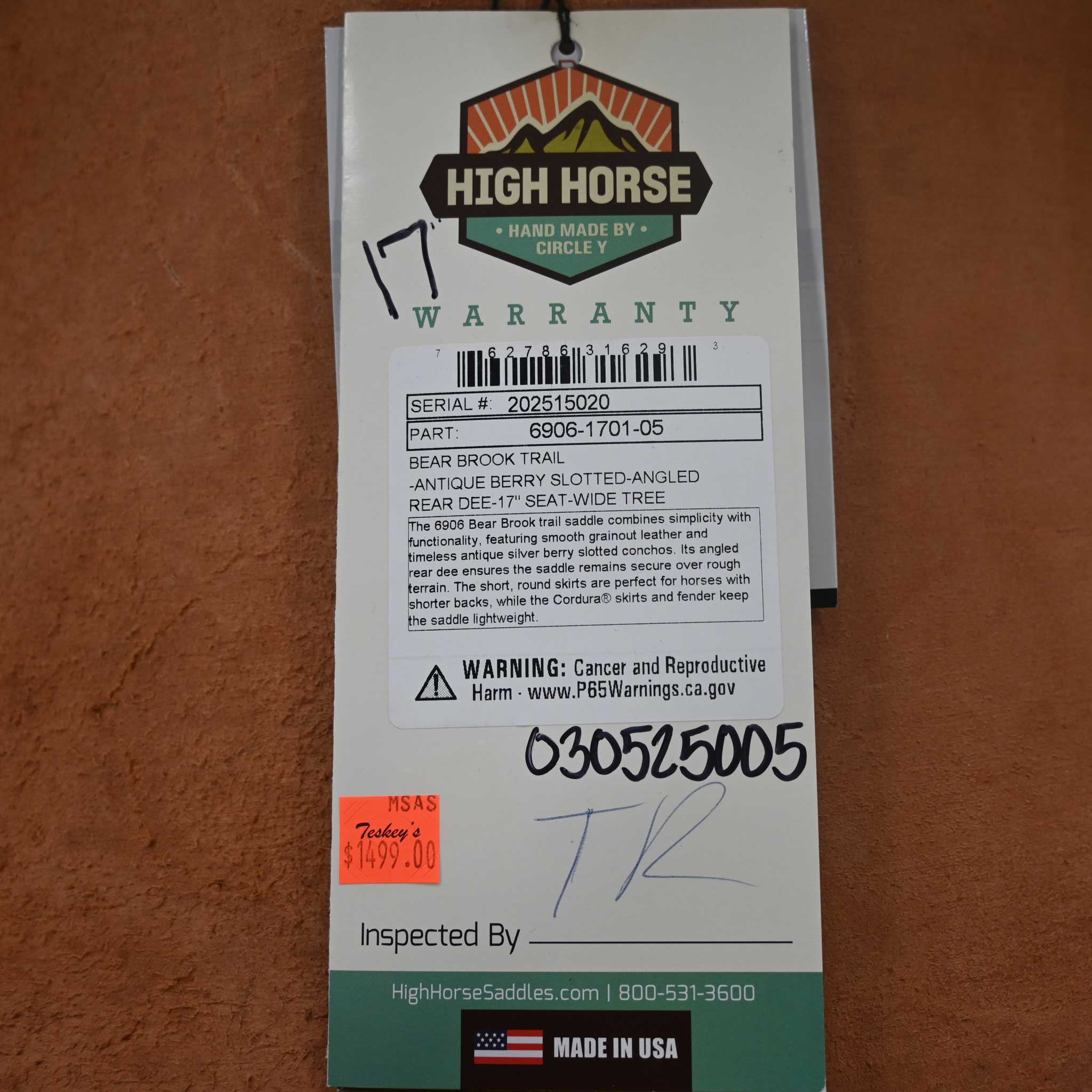 17" HIGH HORSE BEAR BROOK TRAIL SADDLE - Image 3