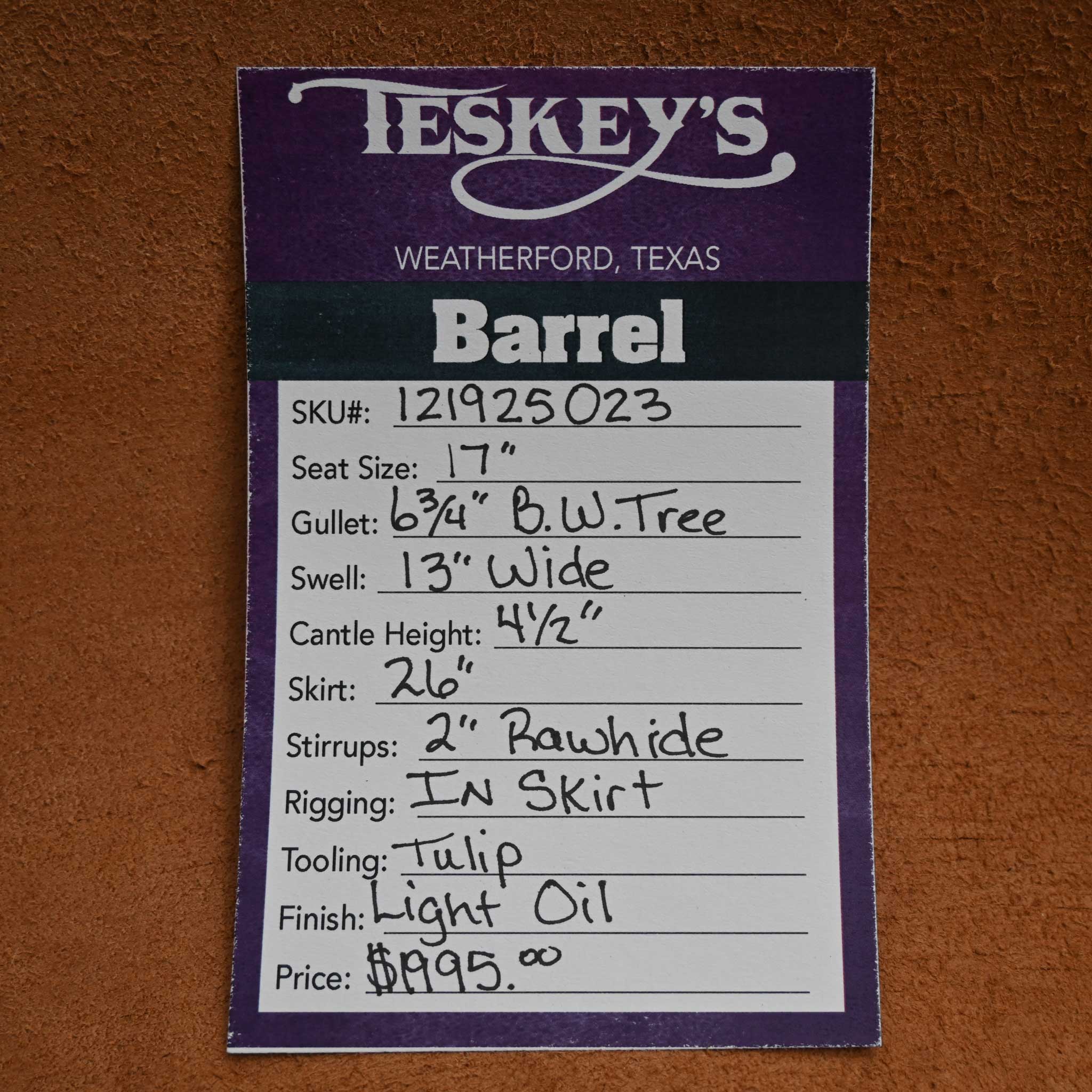 17" TESKEY'S BARREL SADDLE - Image 3