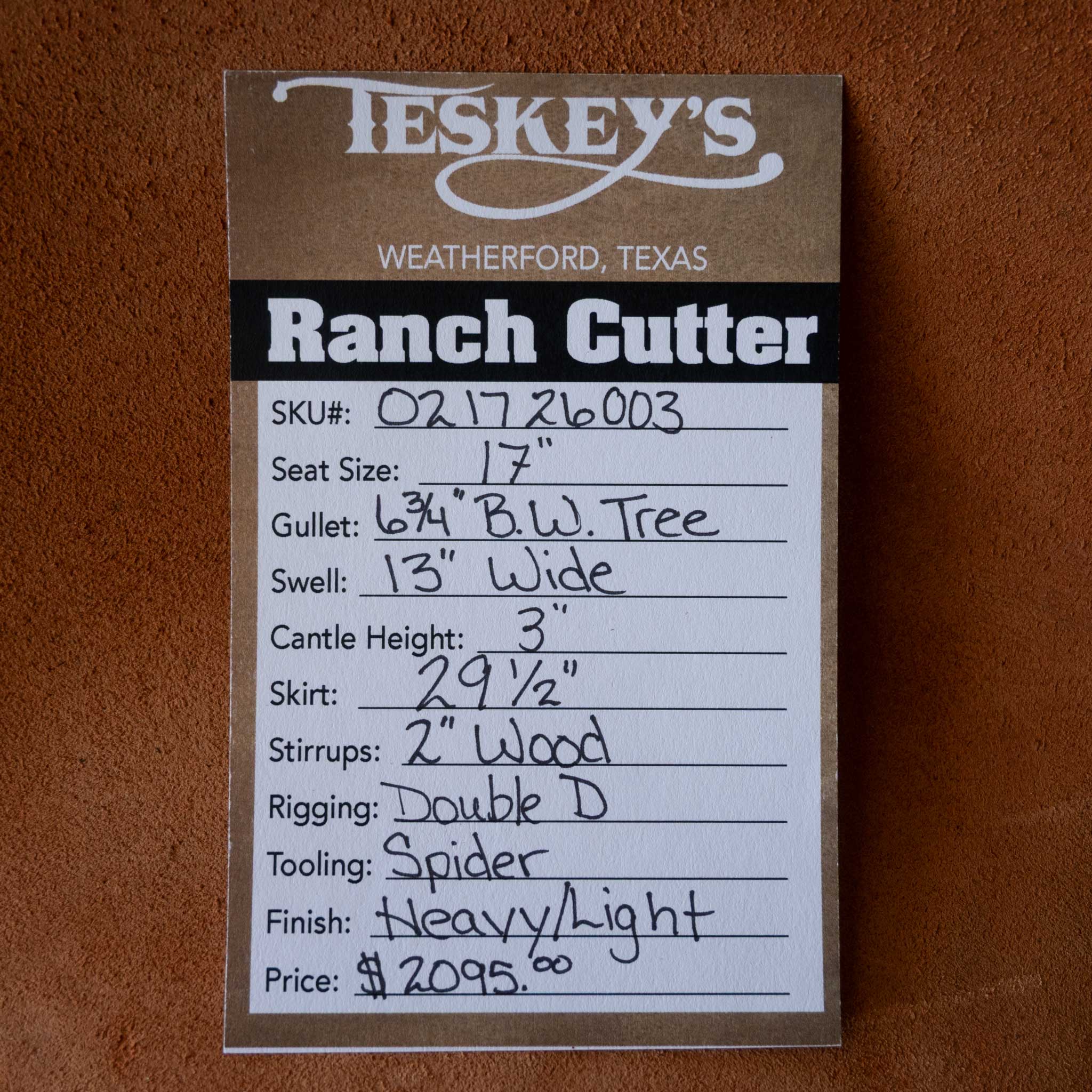 17" TESKEY'S RANCH CUTTER SADDLE - Image 3