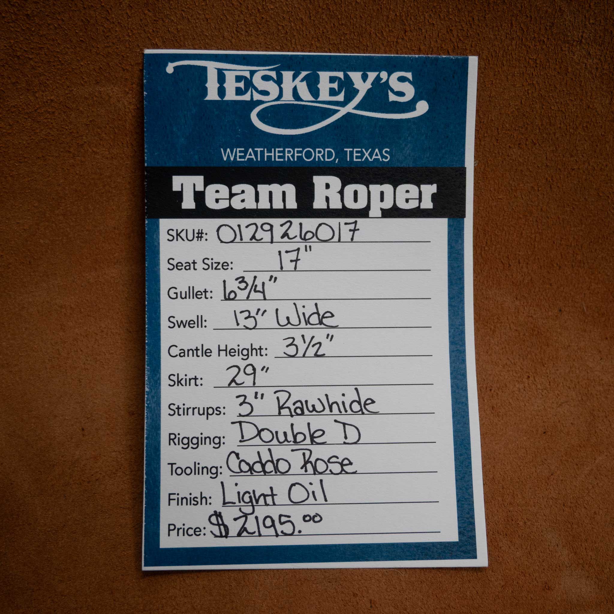 17" TESKEY'S TEAM ROPING SADDLE - Image 3