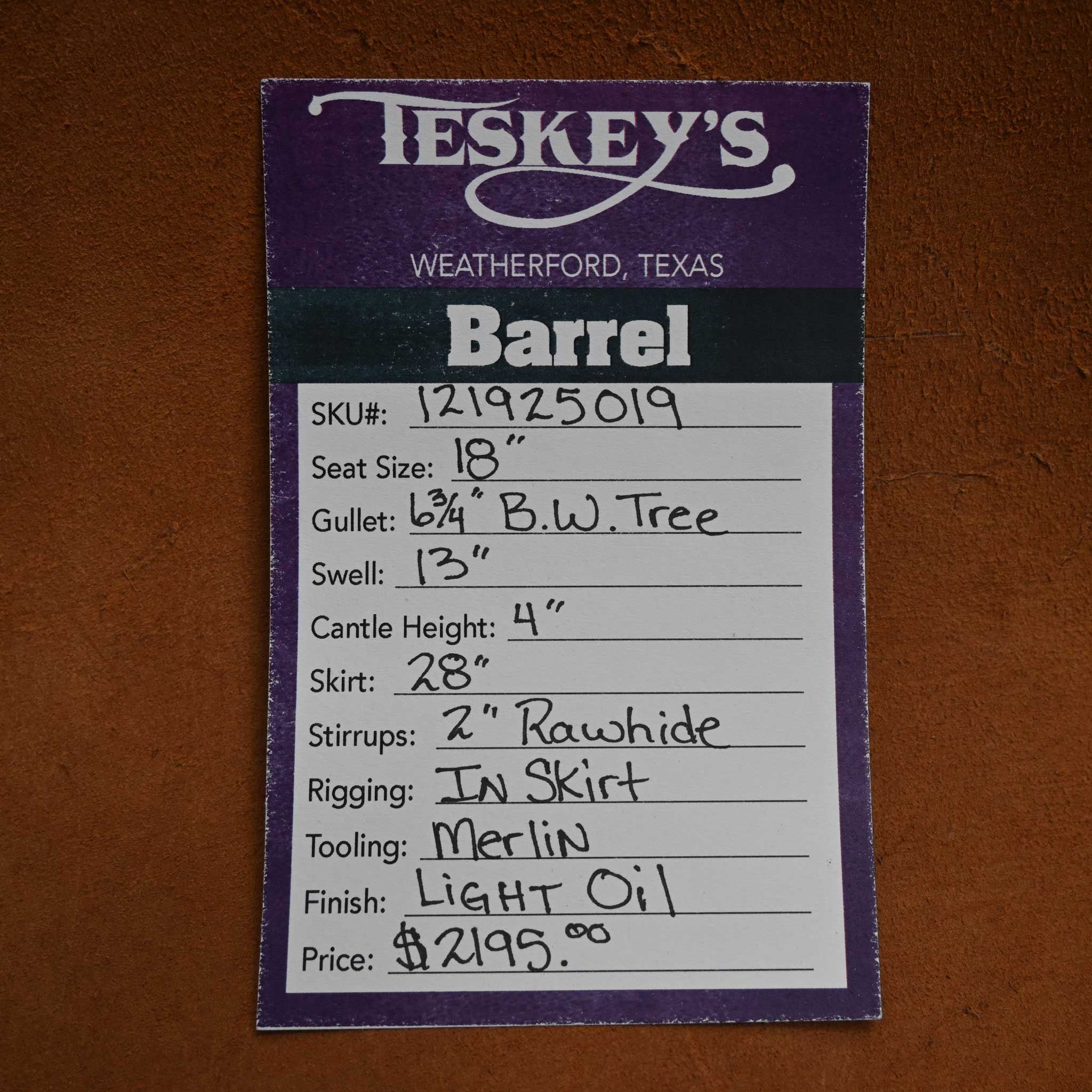18" TESKEY'S BARREL SADDLE - Image 3