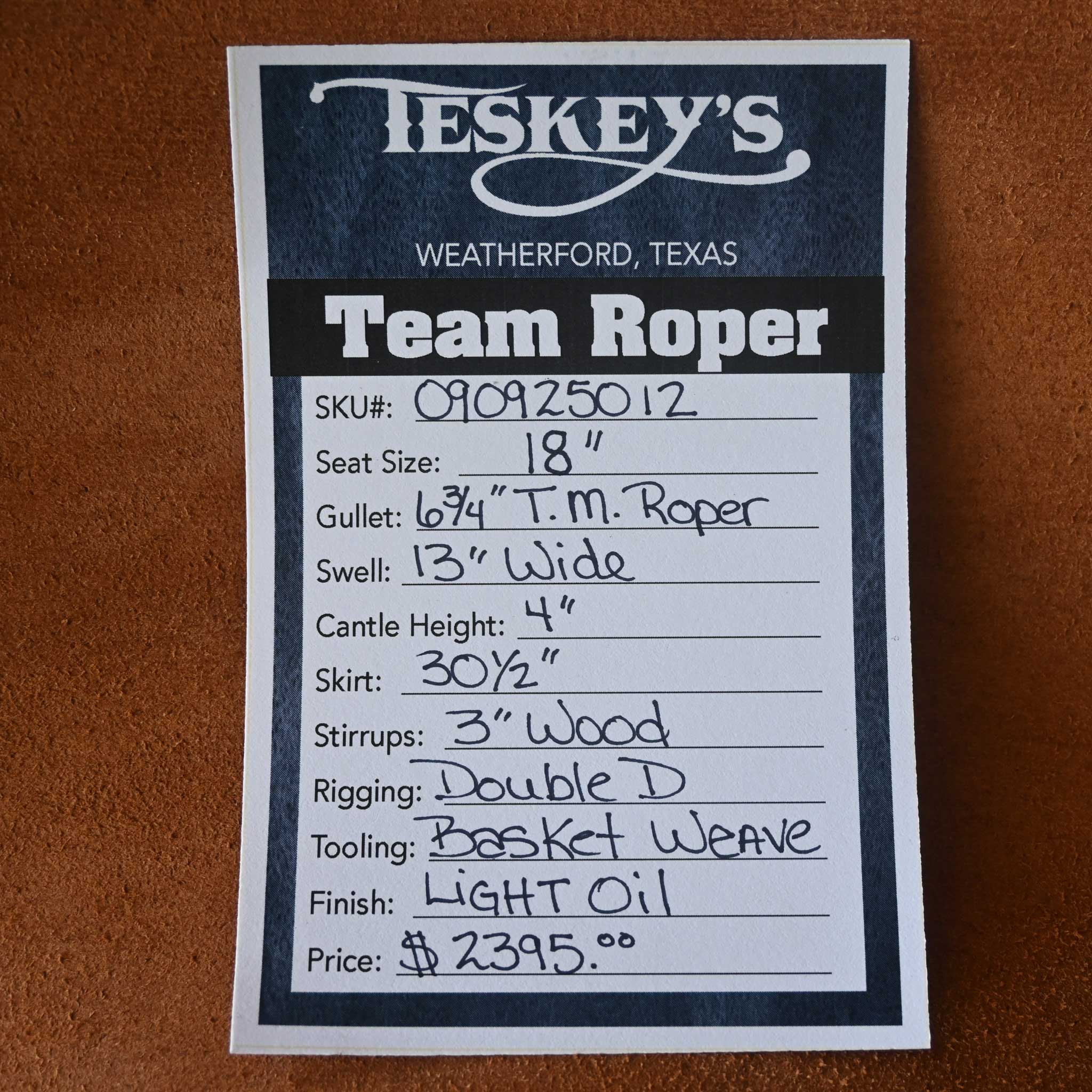 18" TESKEY'S TEAM ROPING SADDLE - Image 3