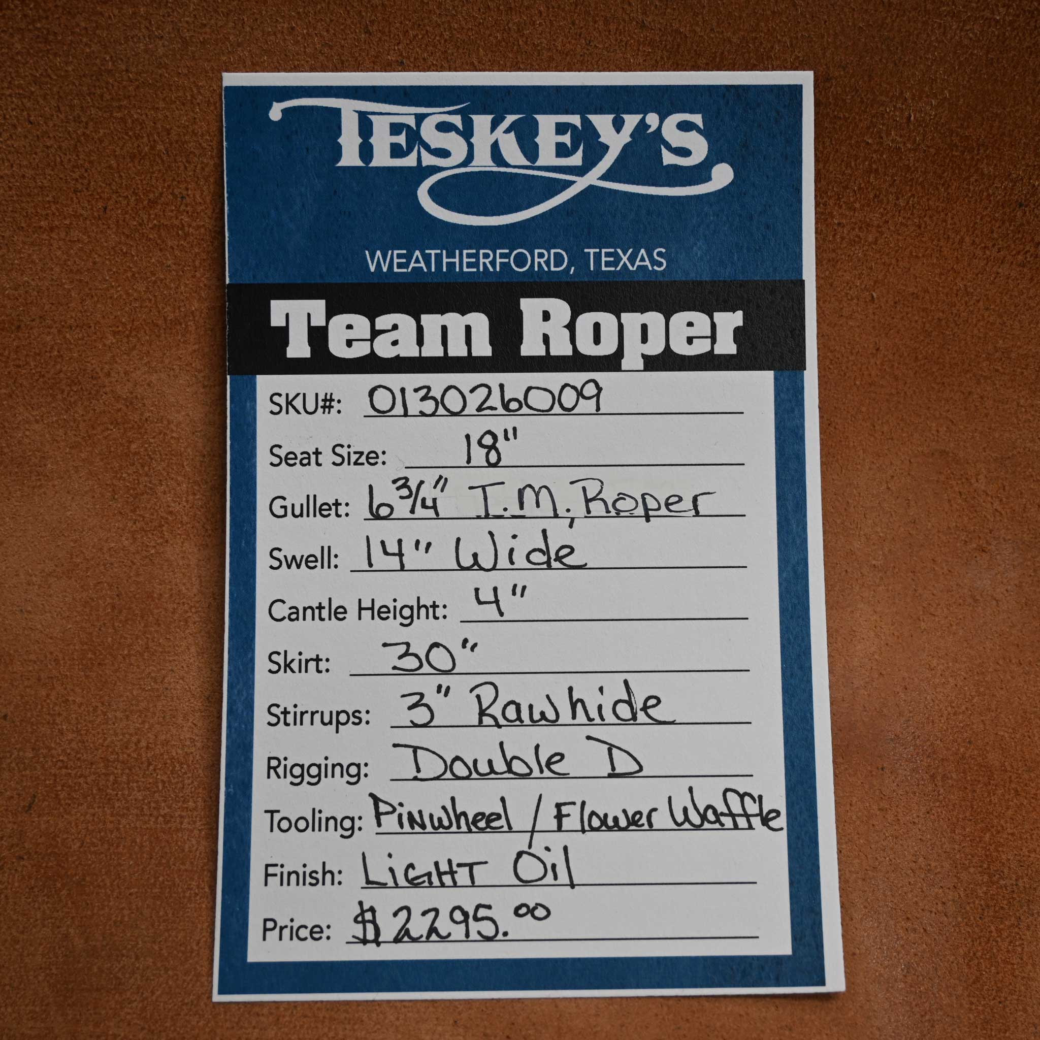 18" TESKEY'S TEAM ROPING SADDLE - Image 3