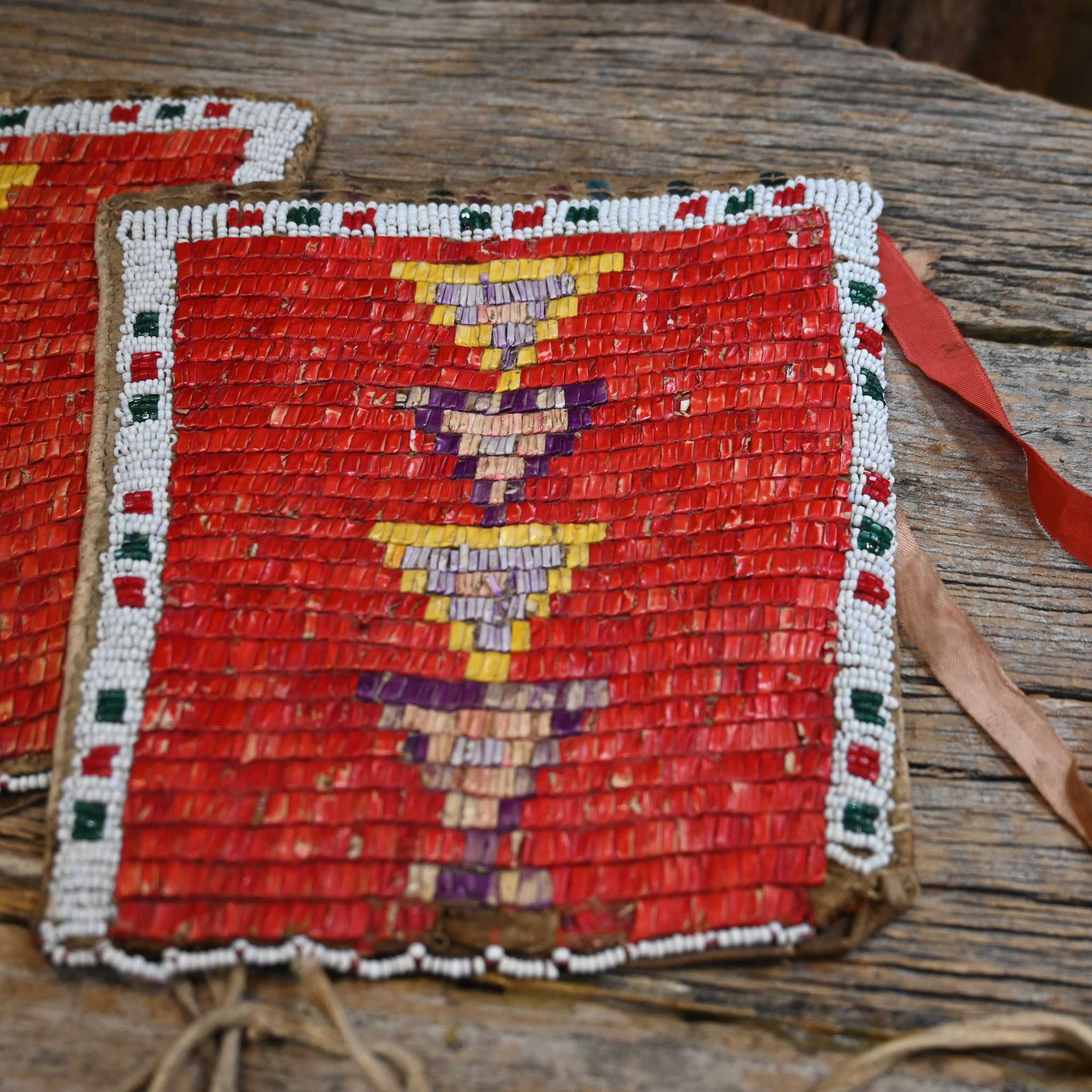 1880's Circa Sioux Quilled & Beaded Men's Cuff on Buffalo Hide - Image 2