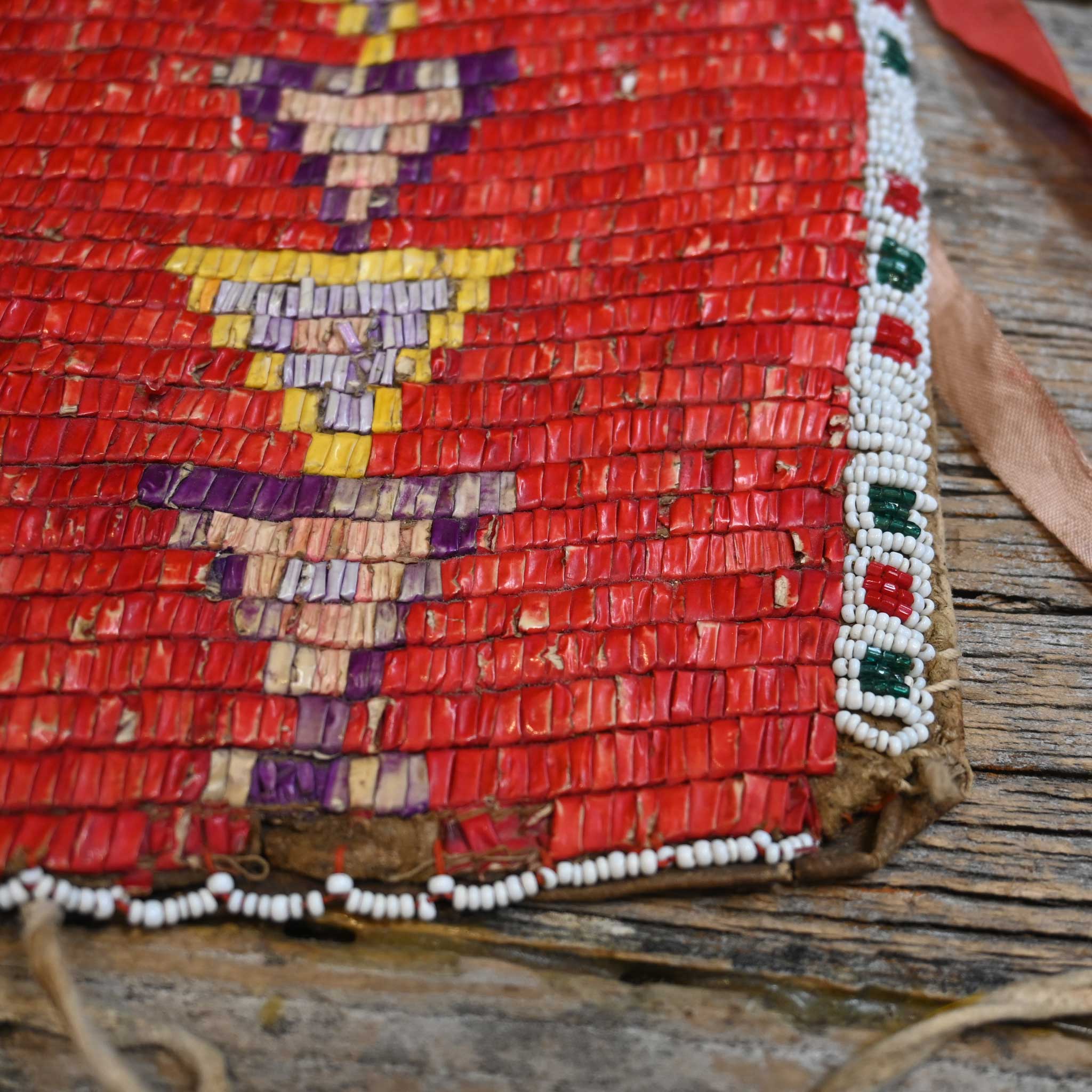 1880's Circa Sioux Quilled & Beaded Men's Cuff on Buffalo Hide - Image 3
