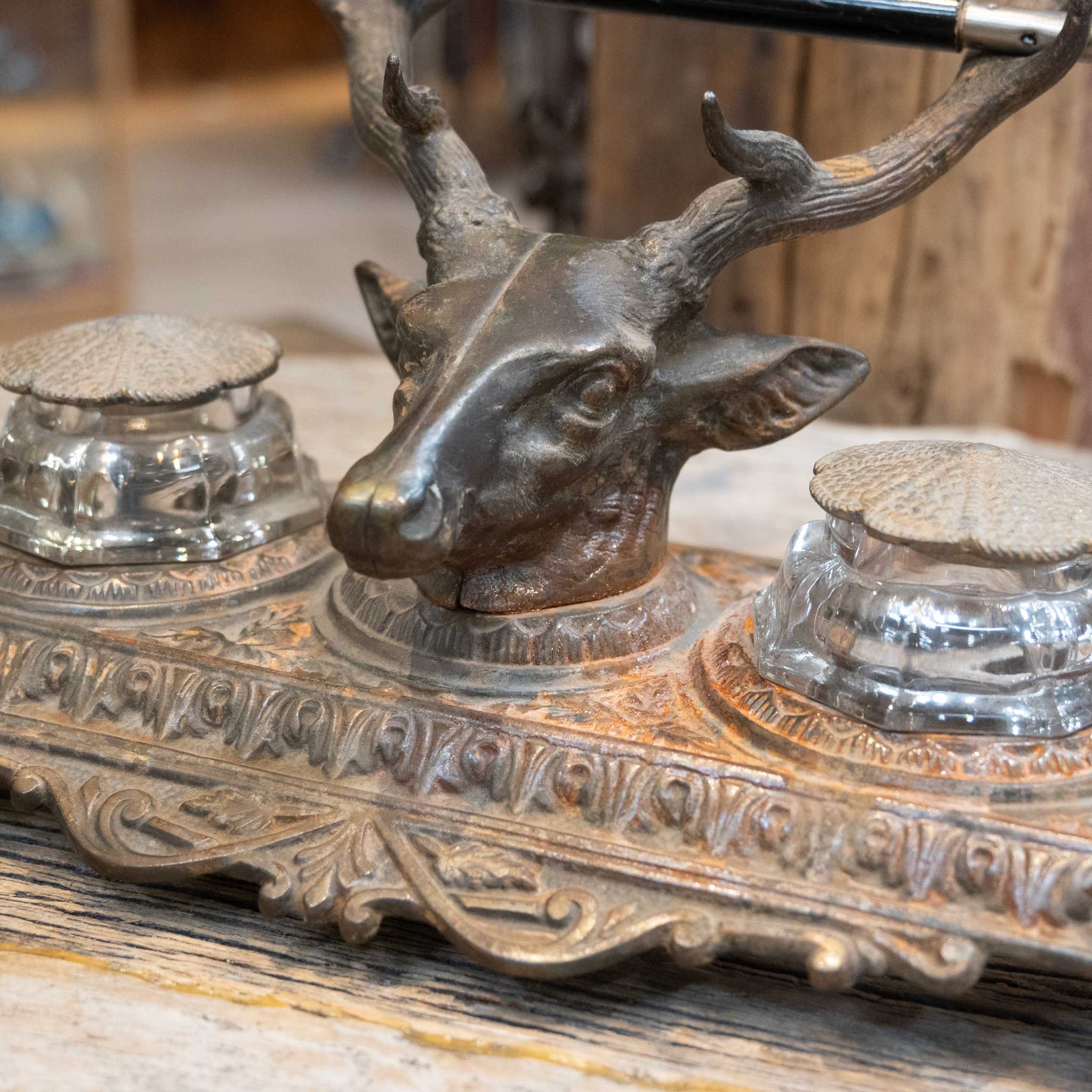 Rare Bradley & Hubbard Deer Head Inkwell with Original Pen - Image 2