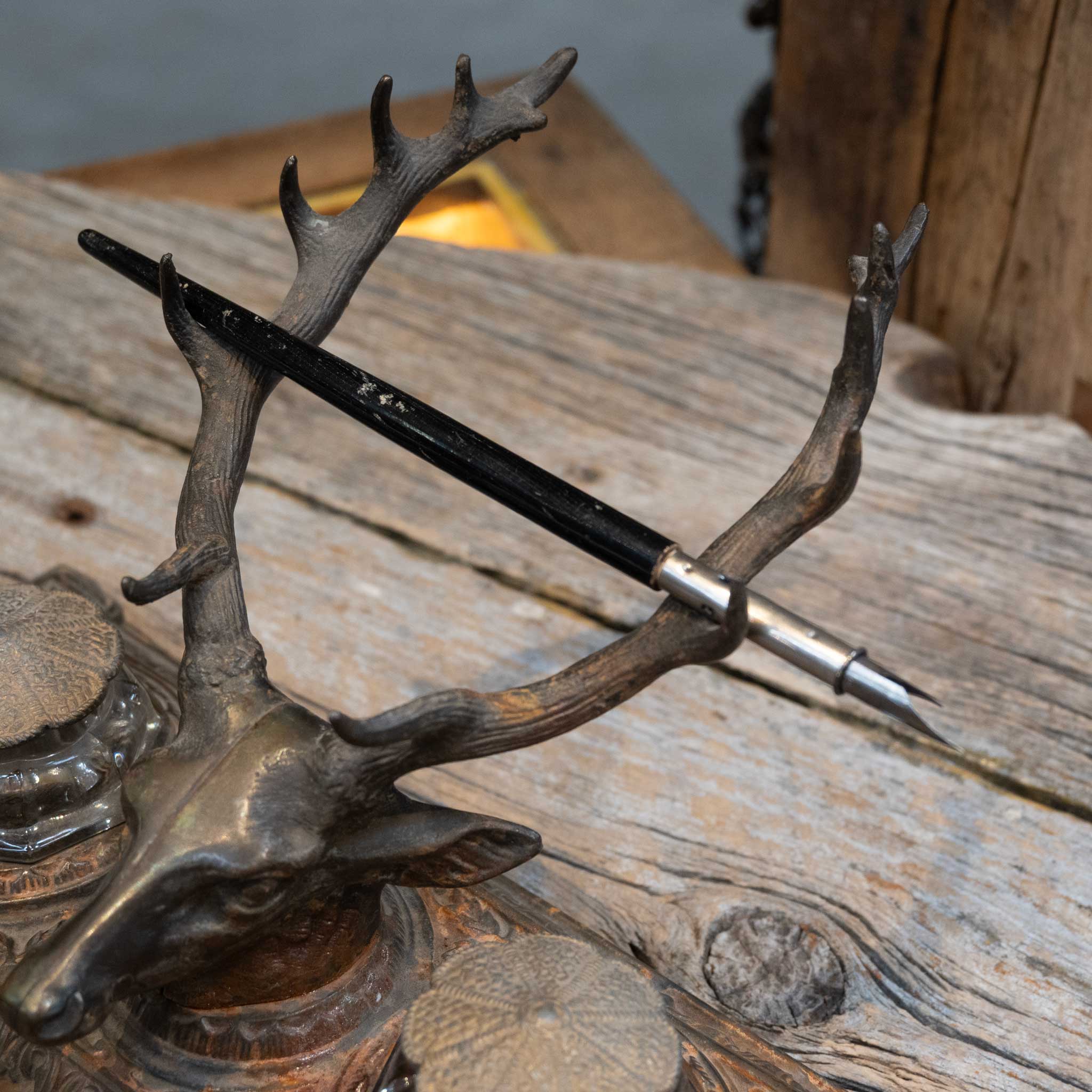 Rare Bradley & Hubbard Deer Head Inkwell with Original Pen - Image 3