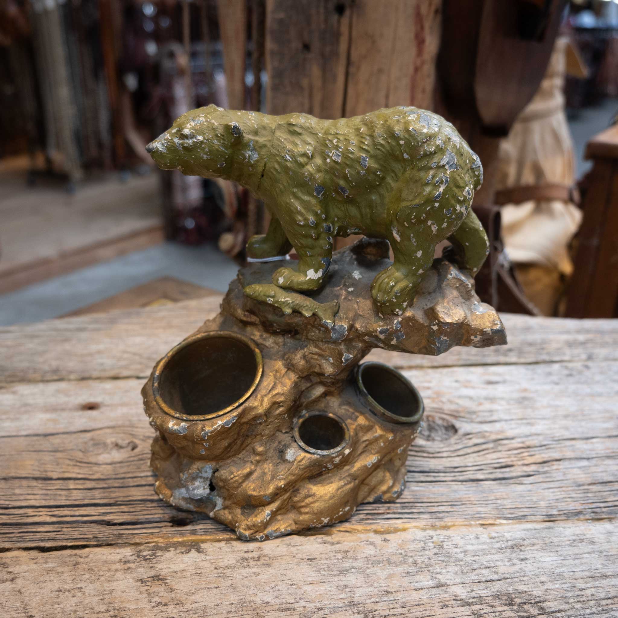 Vintage Painted Metal Bear Inkwell - Image 4