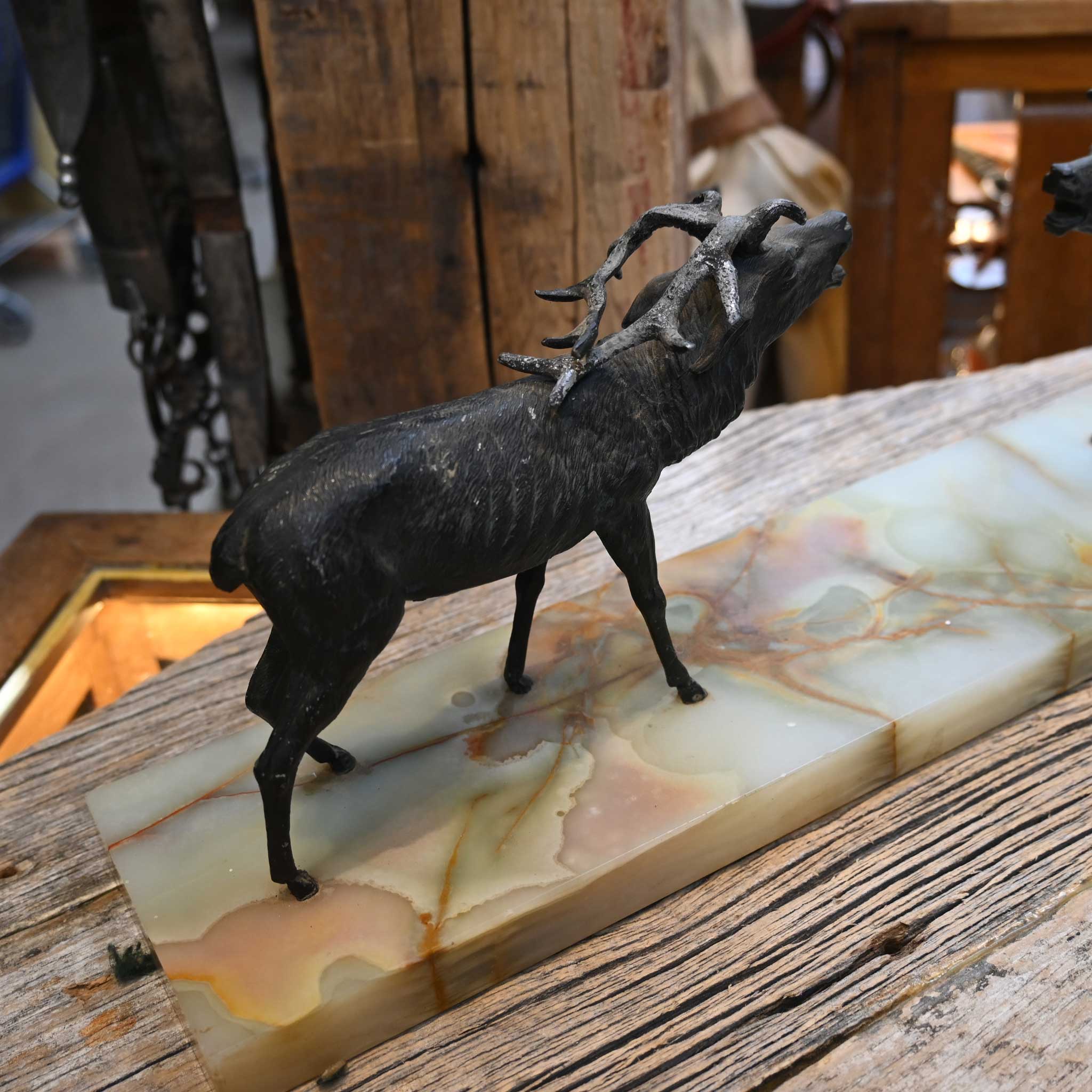 Very Unique! 1930's Adirondack Screaming Elks w/Onyx Base - Image 3