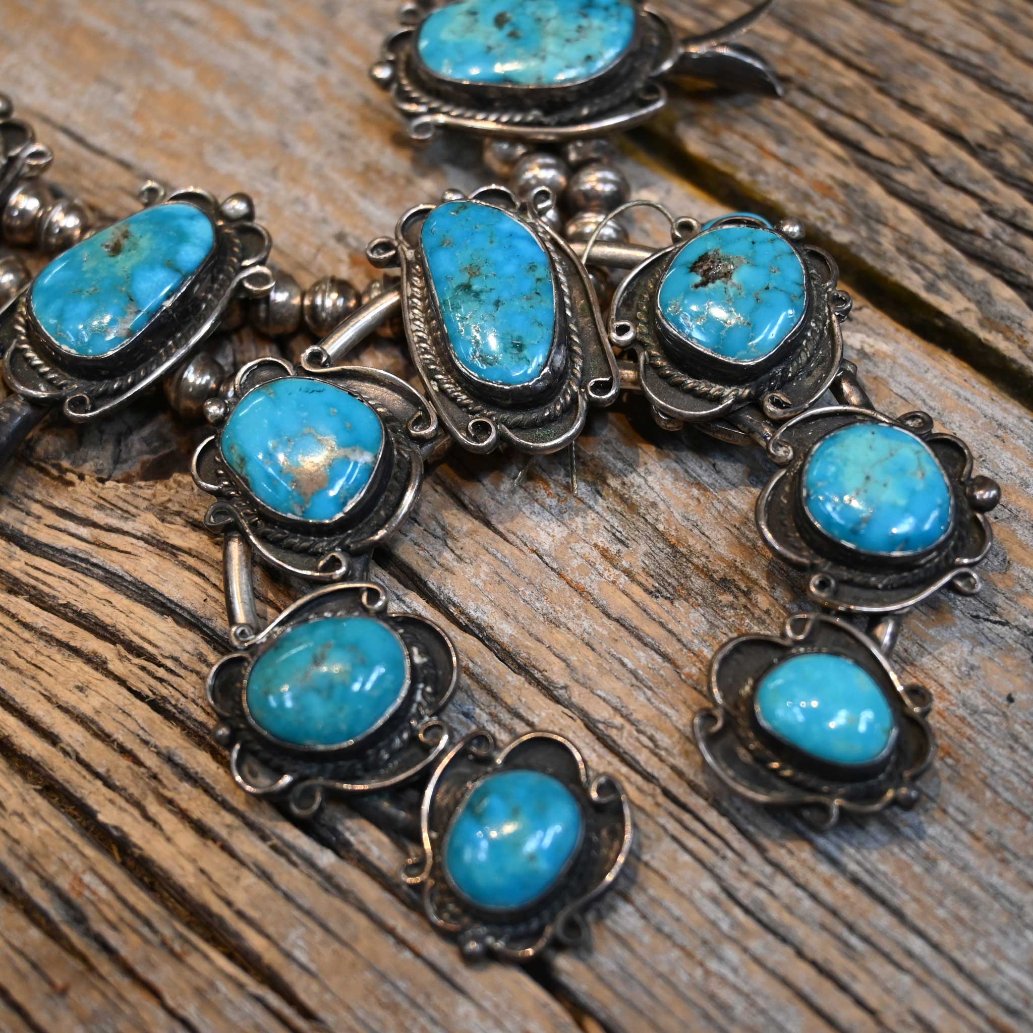 1960's-70's Old Pawn Turquoise Squash Blossom Florets Necklace - Image 3