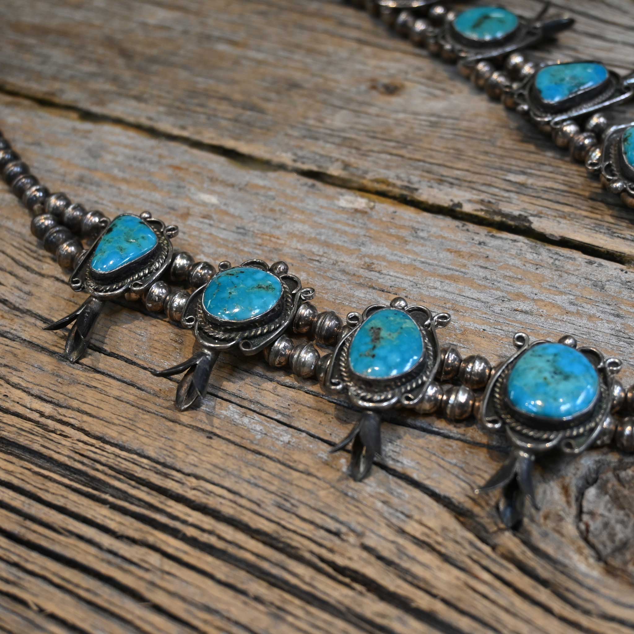 1960's-70's Old Pawn Turquoise Squash Blossom Florets Necklace - Image 4