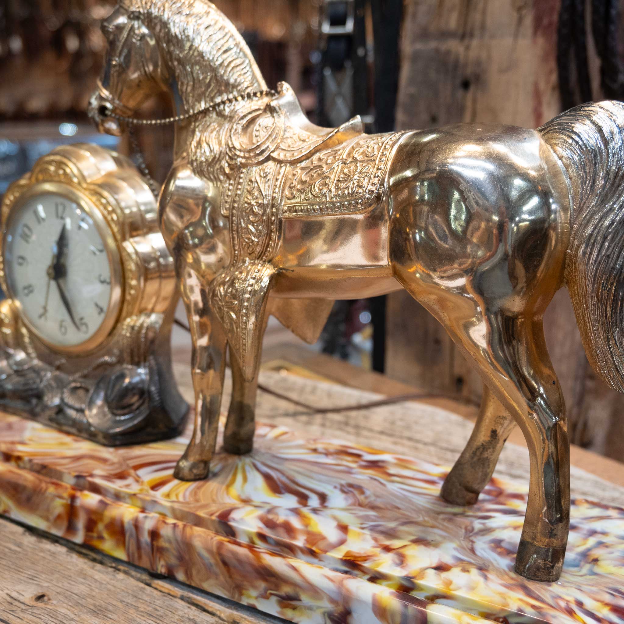 1950's Clock with Horse Statue & Bright Colored Base - Image 2
