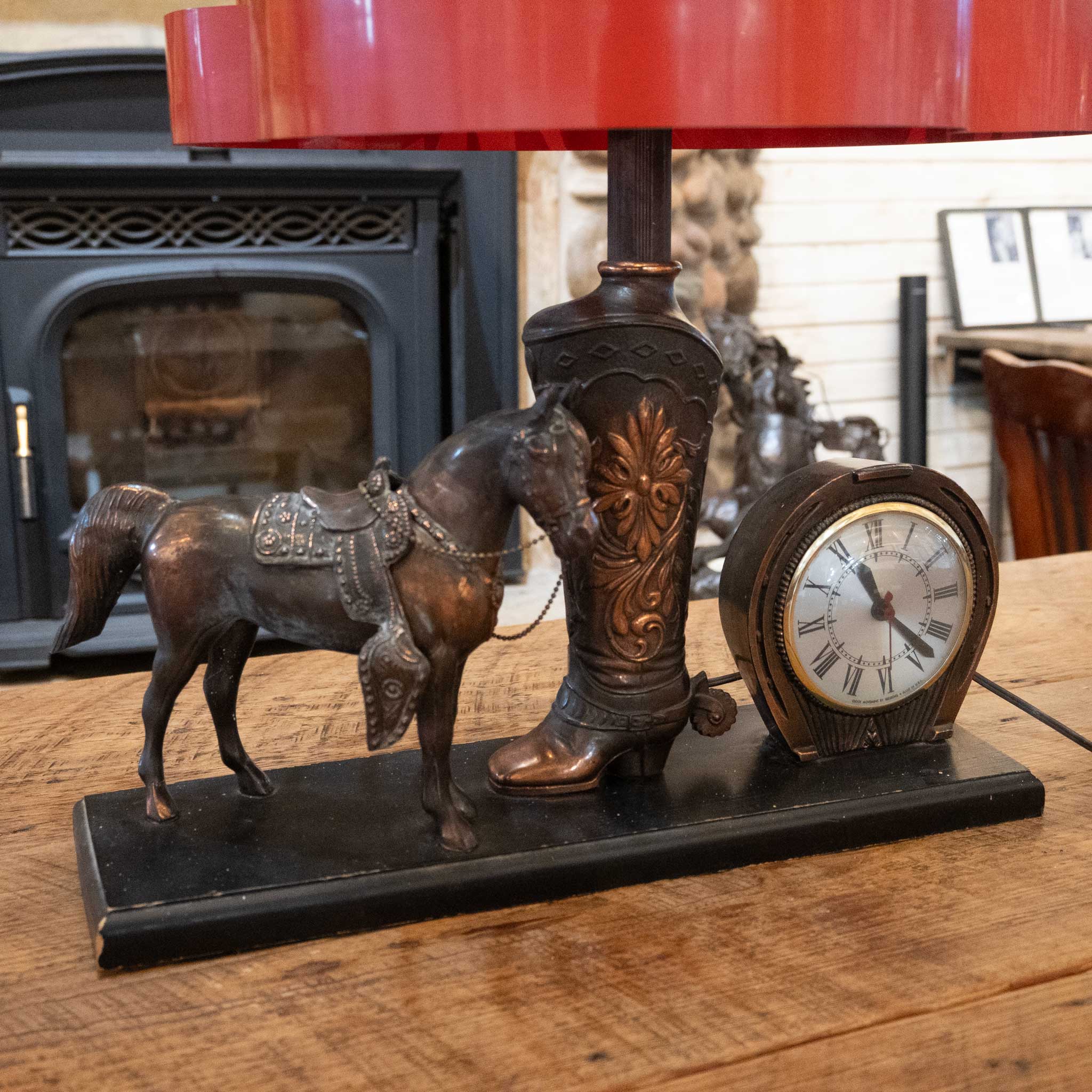 Vintage Western Lamp  & Clockw/ Rare Metal Shade Mid-Century - Image 2