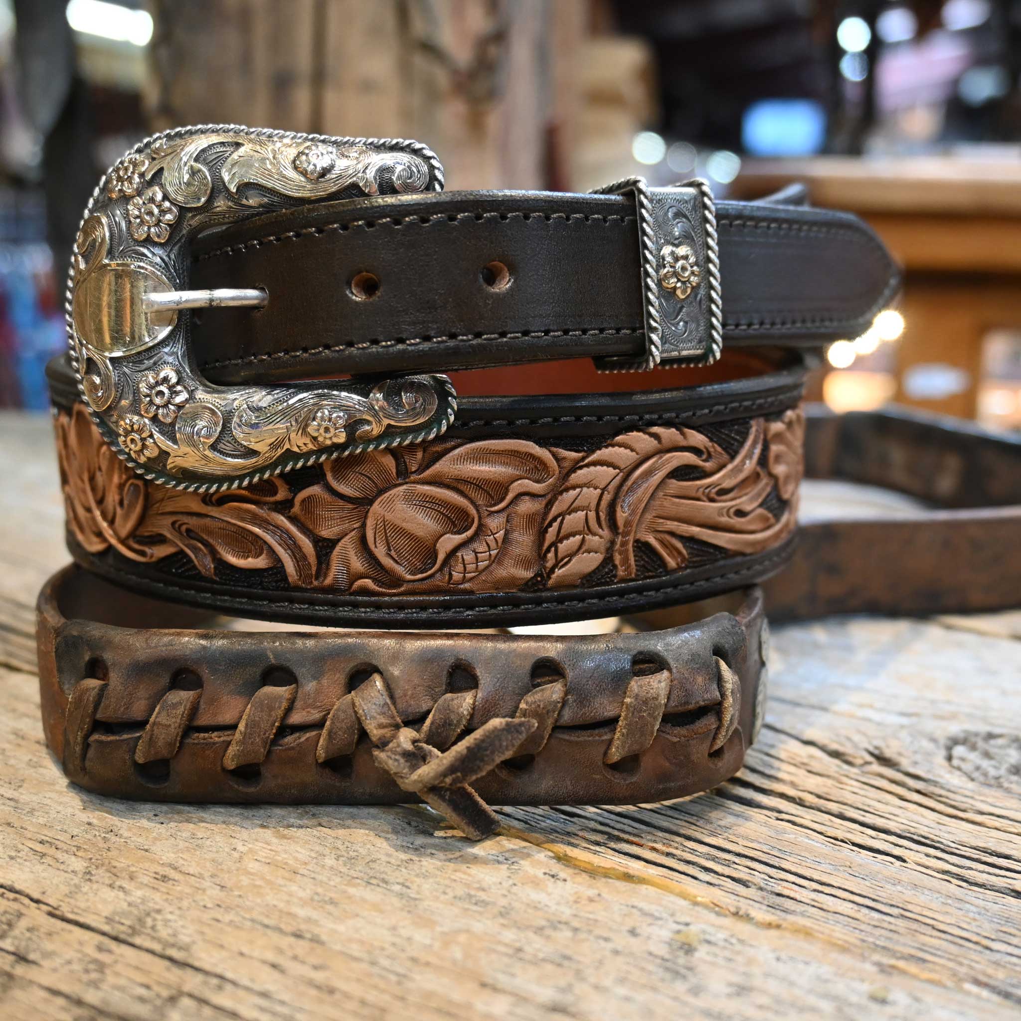 1950's Sunset Trails Sterling Silver & 10k Gold Buckle w/Randall Top Shelf Belt