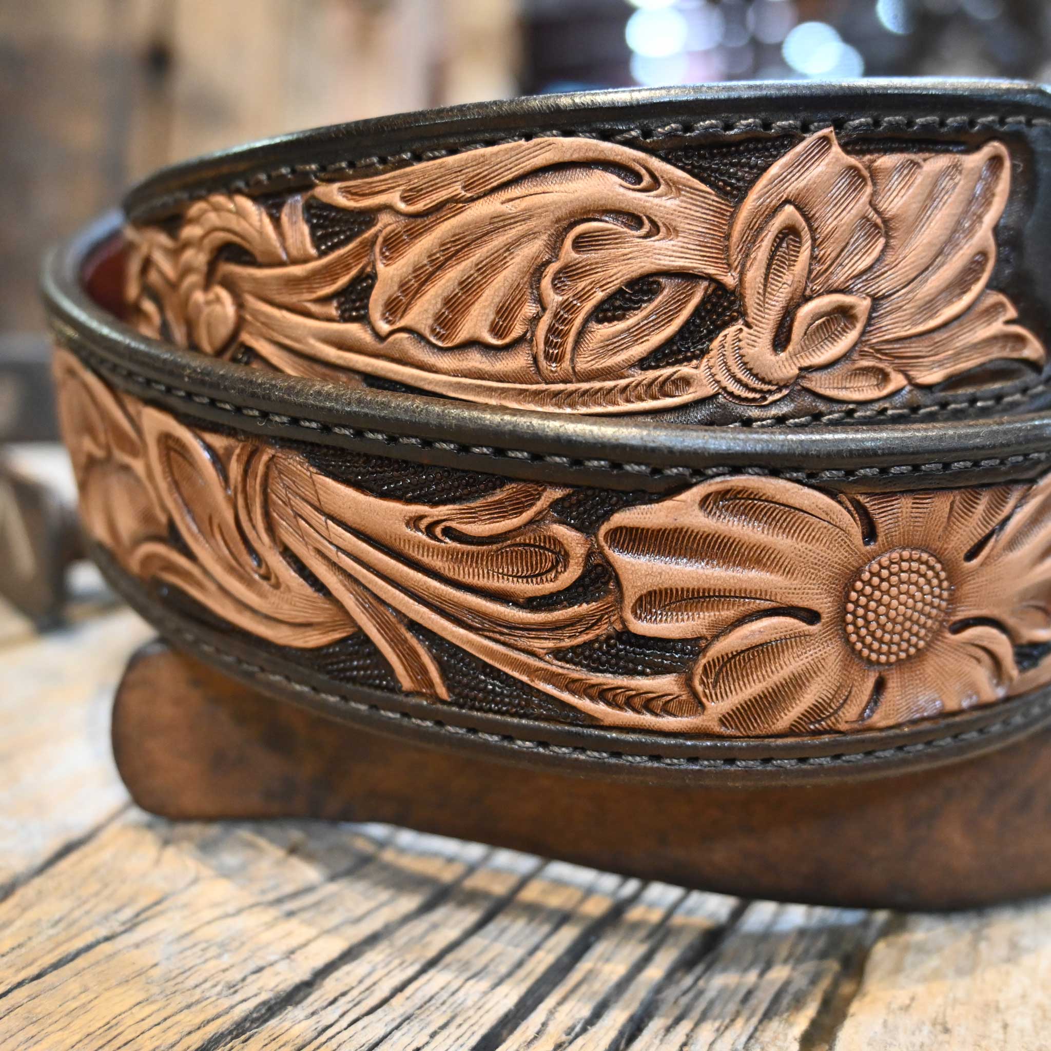1950's Sunset Trails Sterling Silver & 10k Gold Buckle w/Randall Top Shelf Belt - Image 2