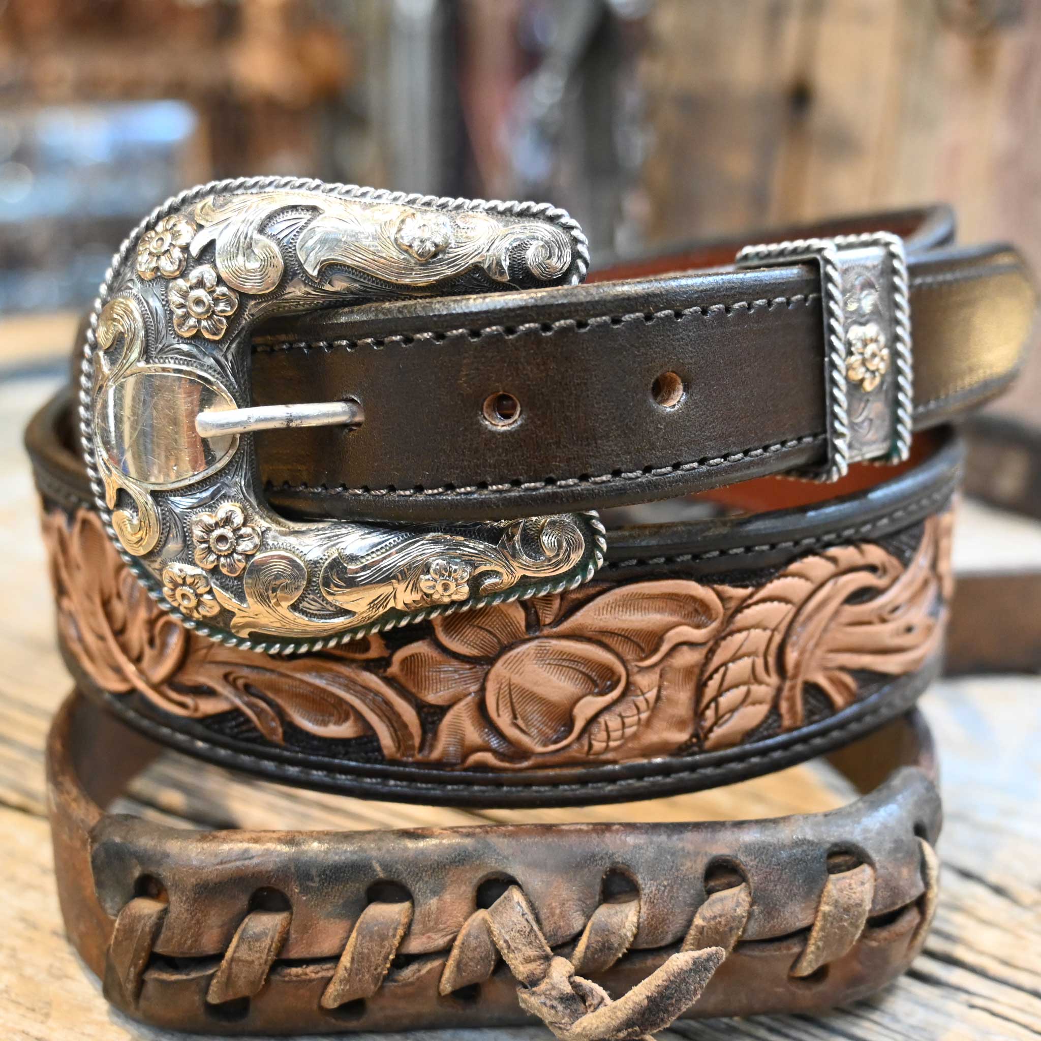 1950's Sunset Trails Sterling Silver & 10k Gold Buckle w/Randall Top Shelf Belt - Image 3
