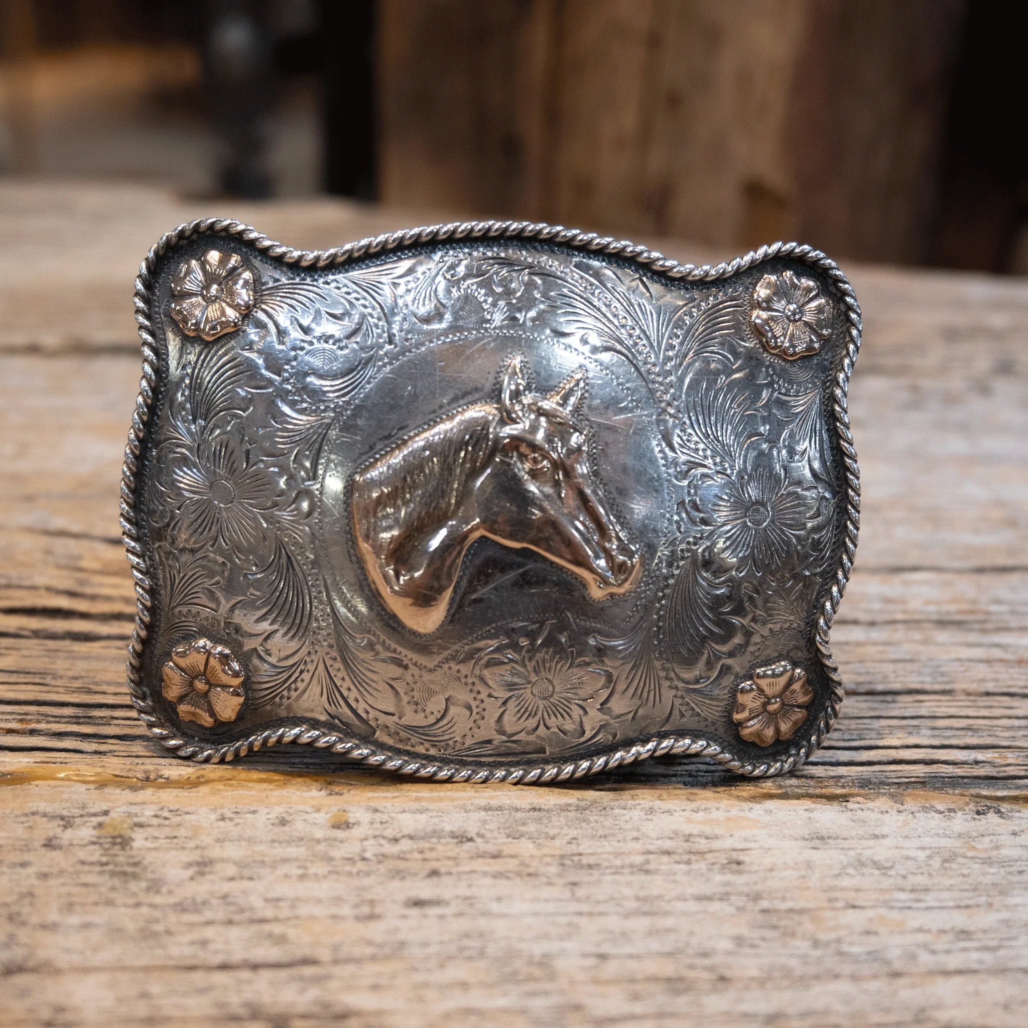 Garcia 1960's Sterling Silver & 10k Gold Horse Head Belt Buckle