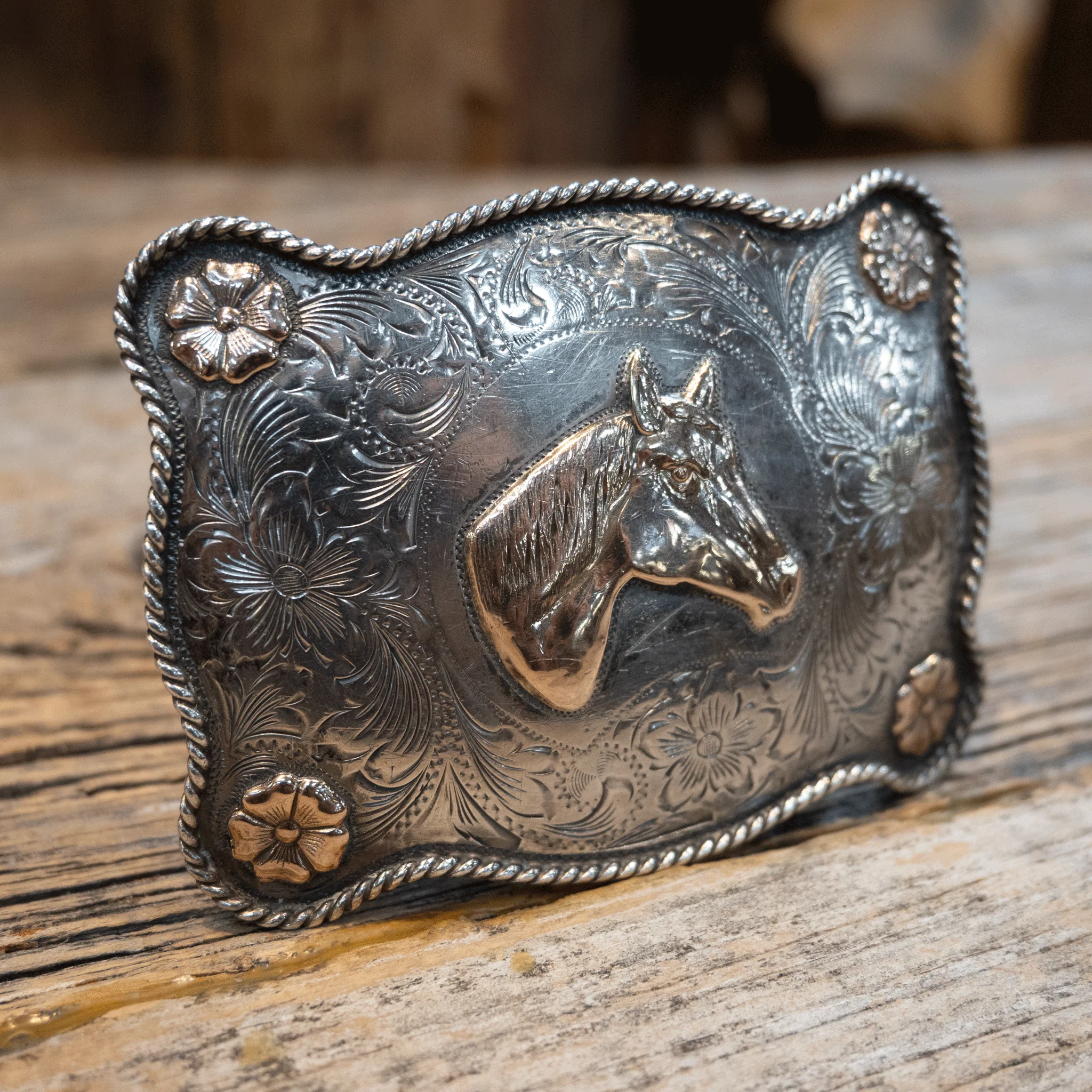 Garcia 1960's Sterling Silver & 10k Gold Horse Head Belt Buckle - Image 2