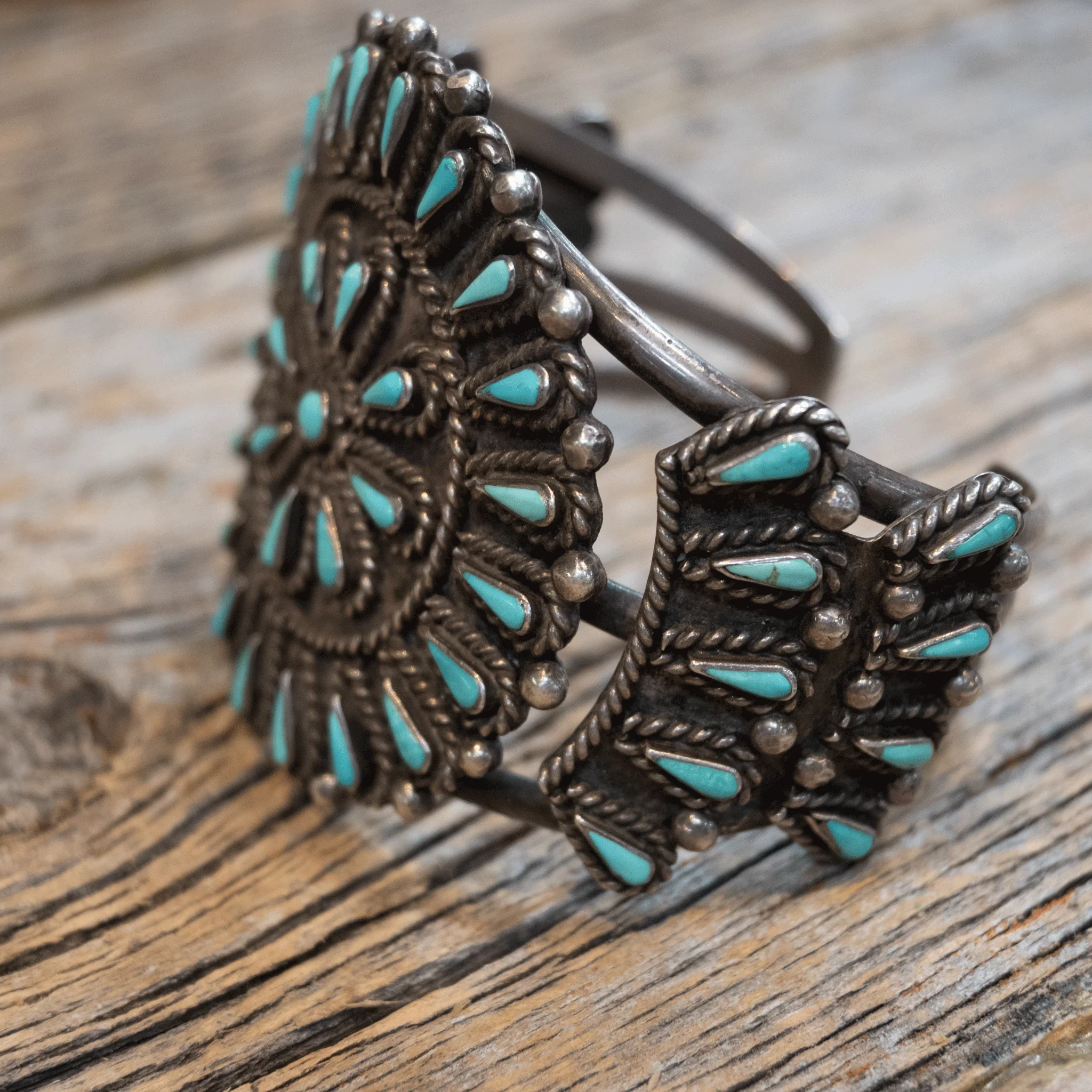 1940's Old Pawn Sterling Silver w/ Turquoise Navajo Cuff - Image 2