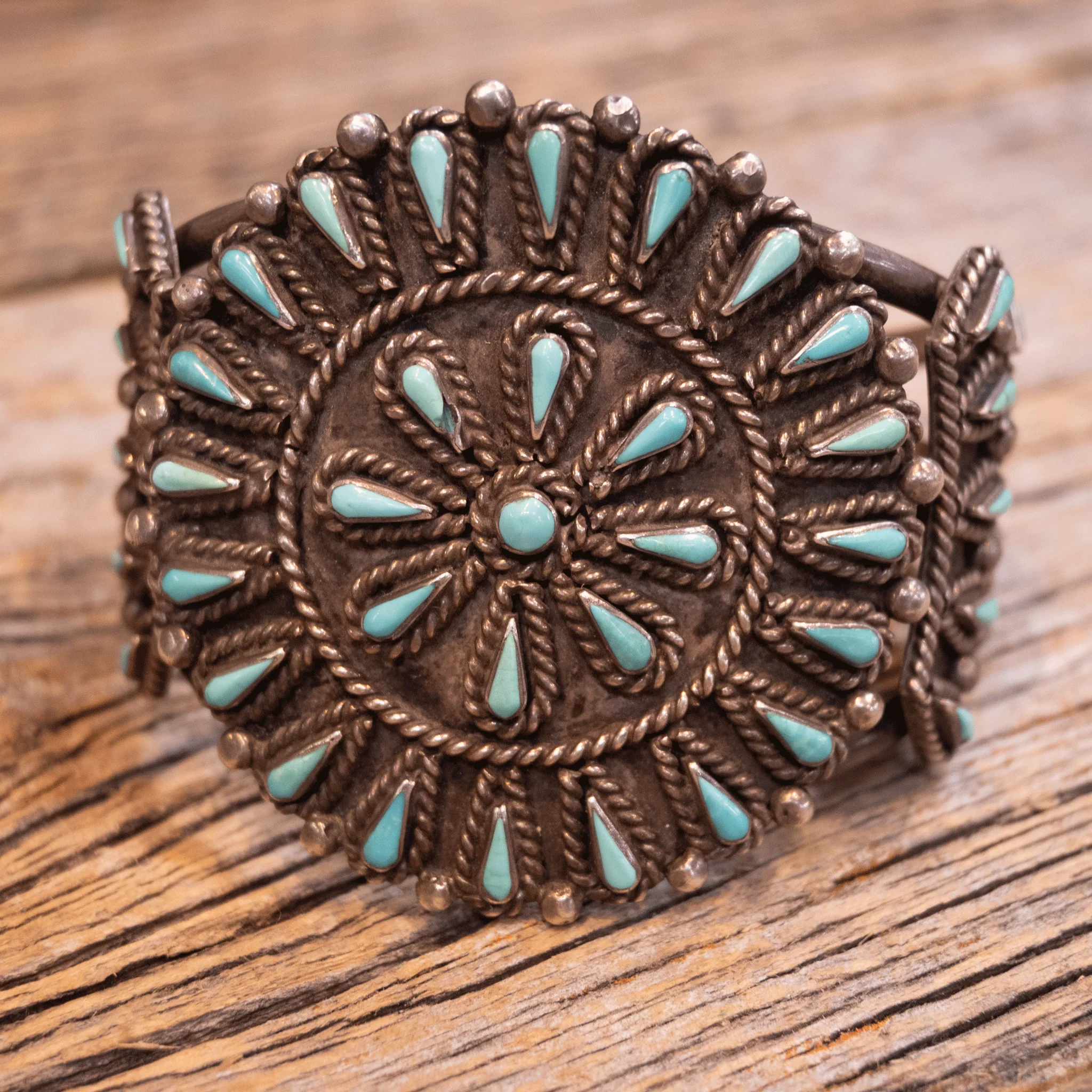 1940's Old Pawn Sterling Silver w/ Turquoise Navajo Cuff - Image 4