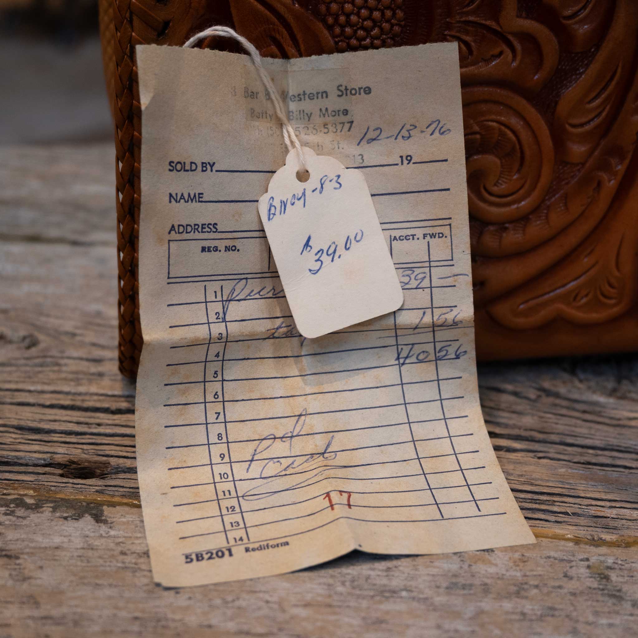Vintage 1970s Tooled Leather Purse - Original 1976 Receipt - Image 3