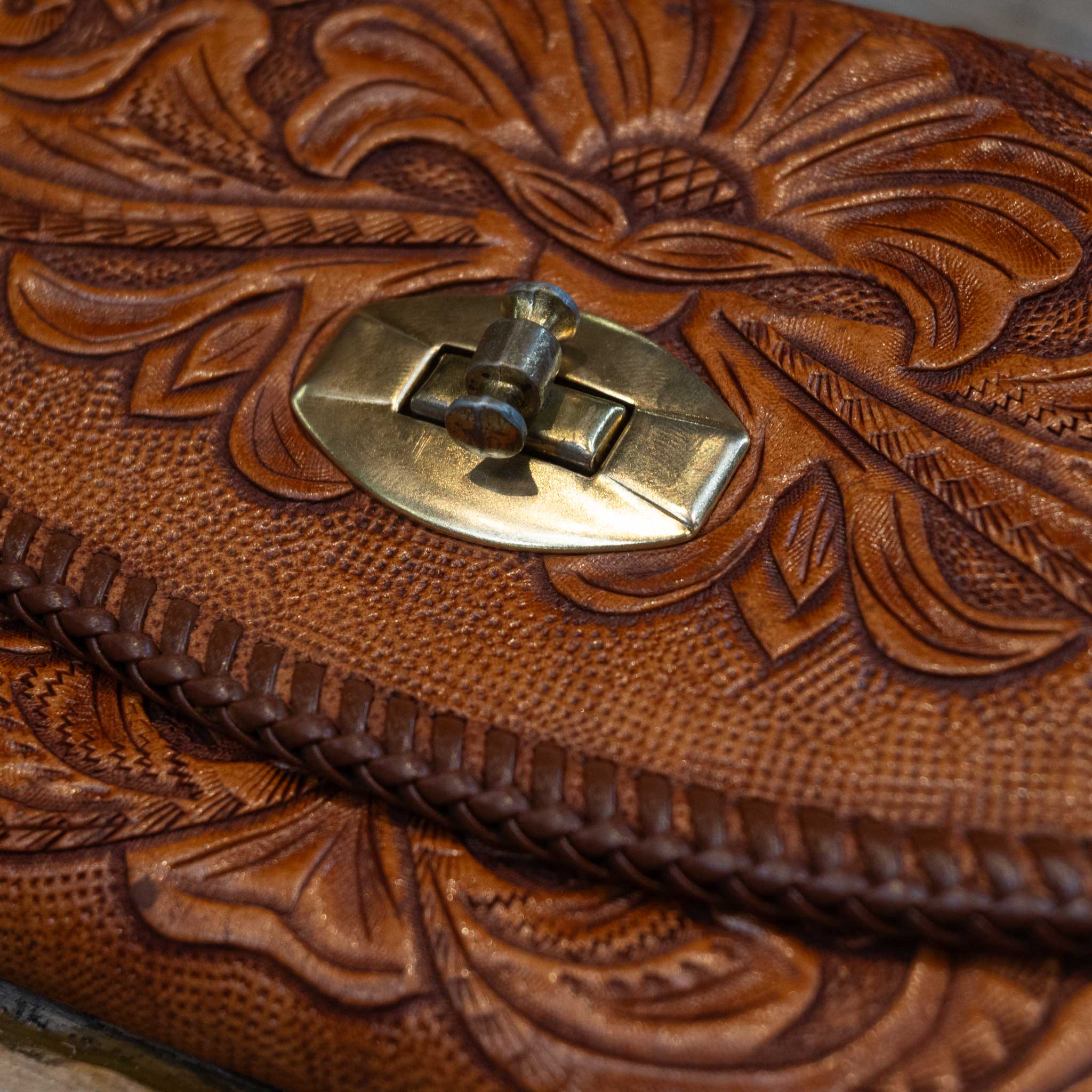 Vintage 1970's Hand-Tooled Leather Wallet - 9" x 4" - Image 2