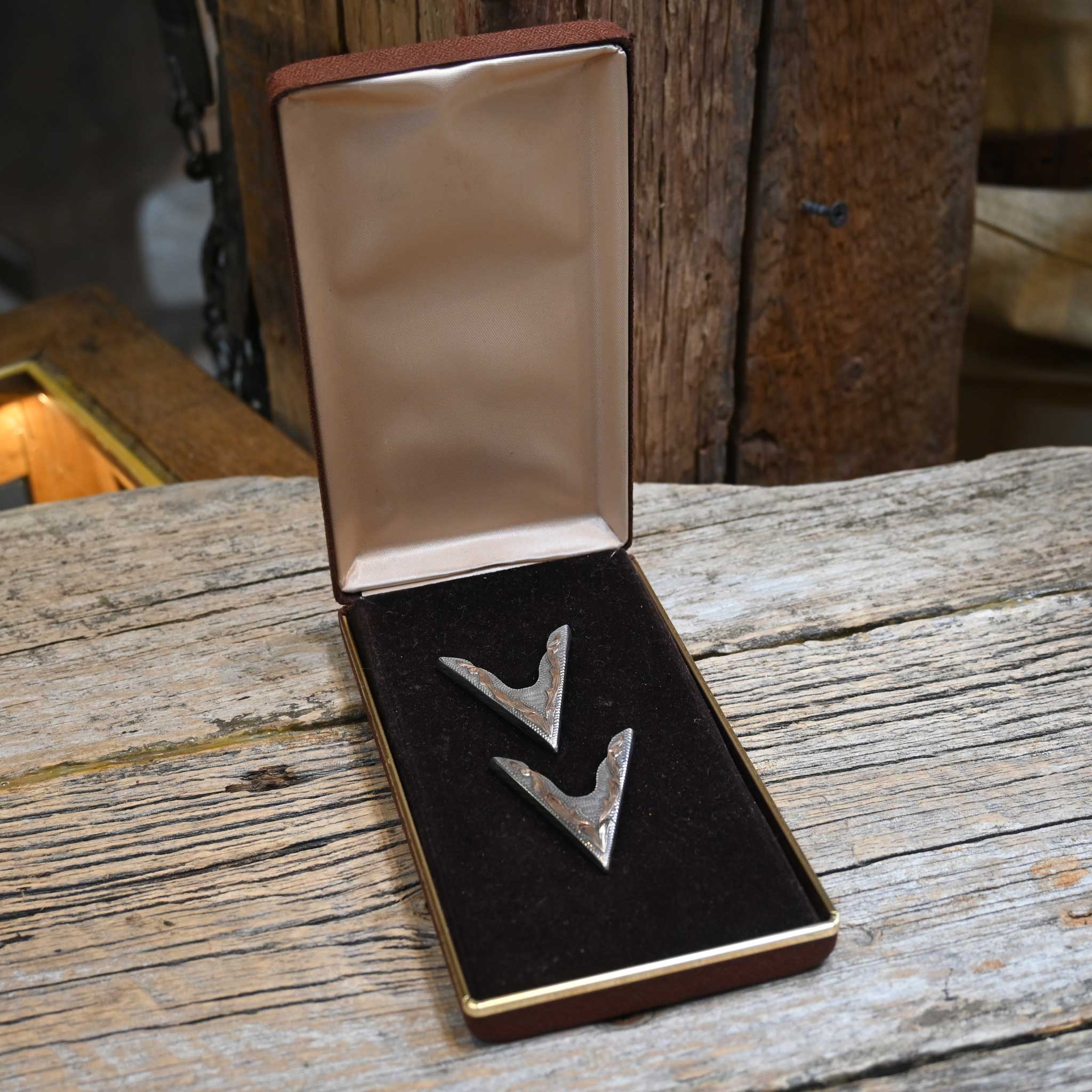 1970's Vogt Sterling Silver & 10K Collar Tips in original box