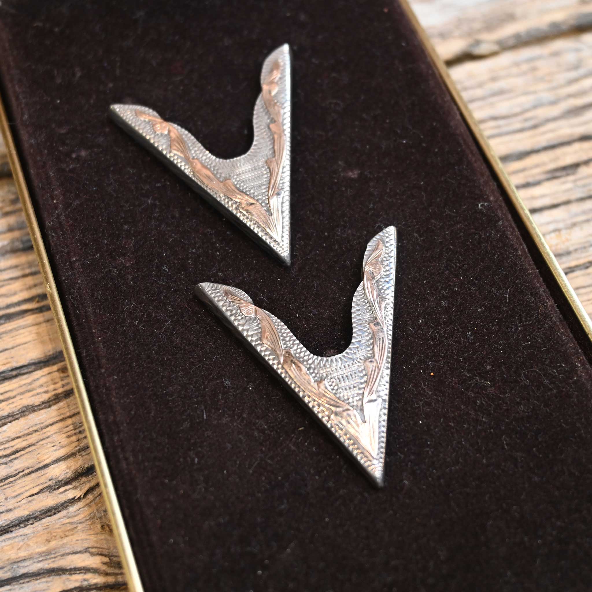 1970's Vogt Sterling Silver & 10K Collar Tips in original box - Image 2