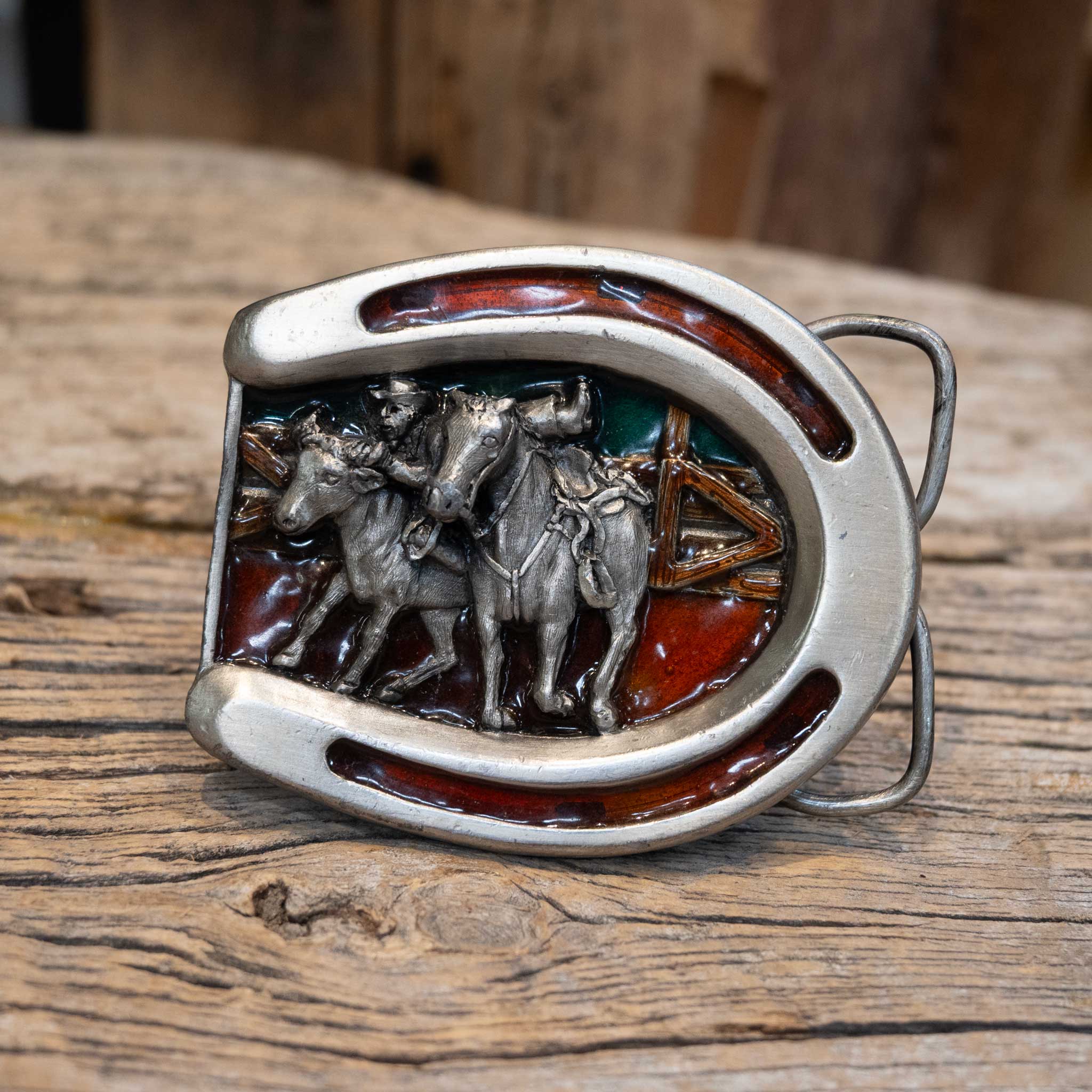 1984 Burgamot Brass Works Horseshoe Bulldogger Buckle