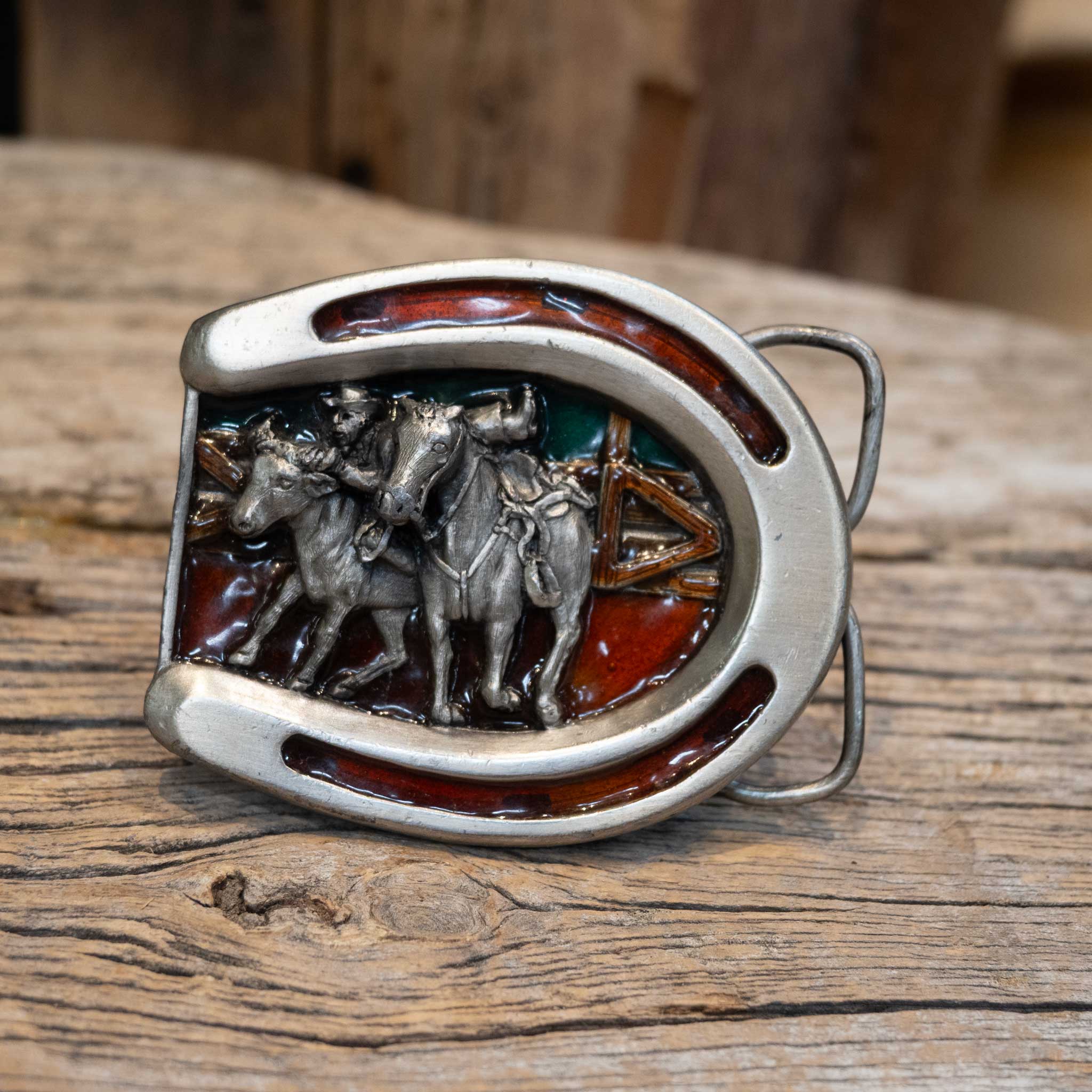 1984 Burgamot Brass Works Horseshoe Bulldogger Buckle - Image 2