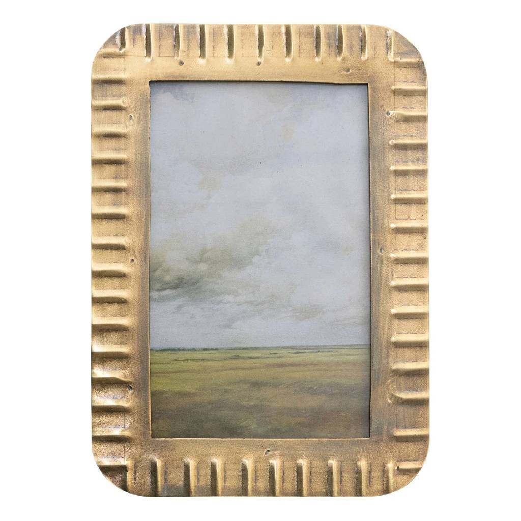 Metal Ribbed Antique Gold Finish Photo Frame - 5x7