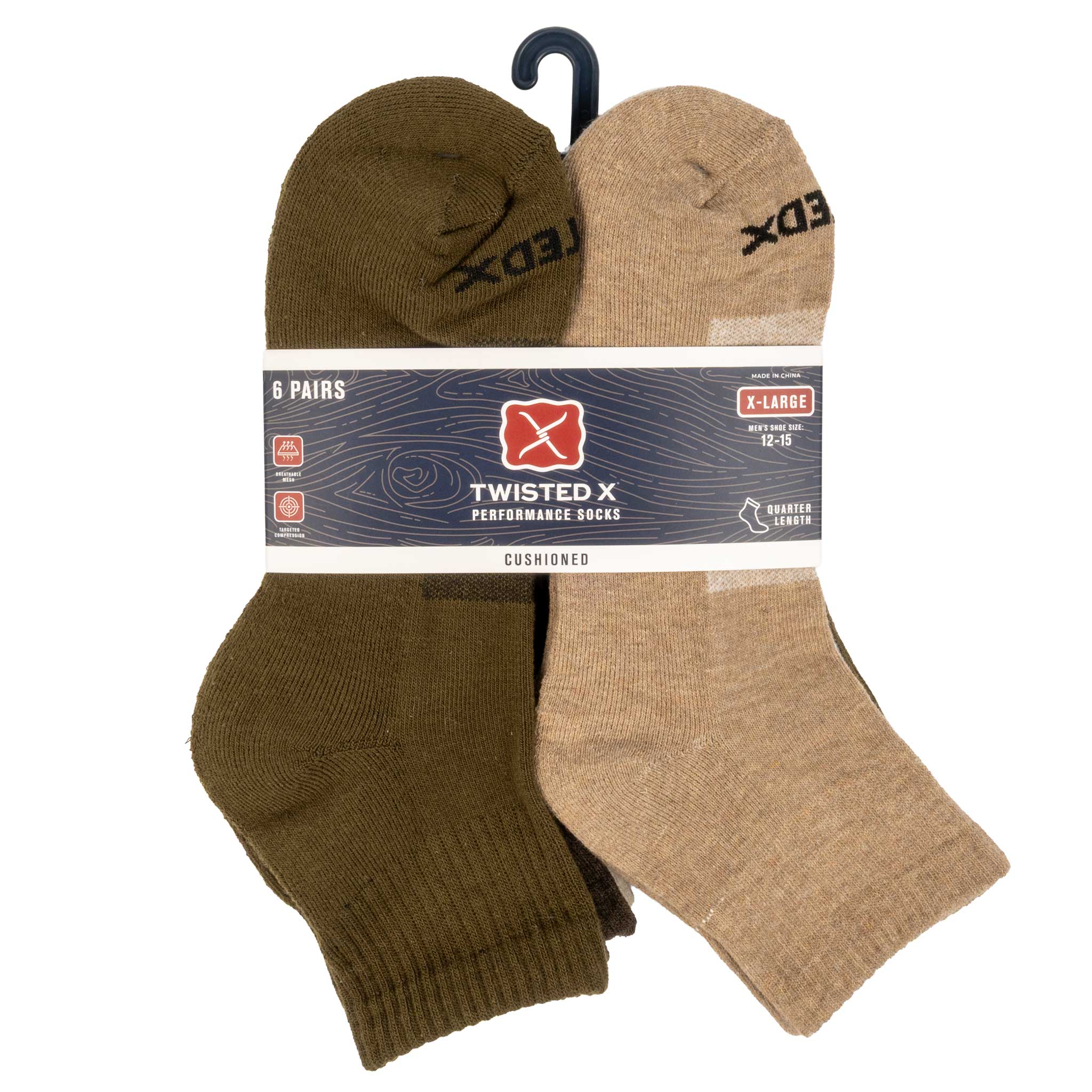 Twisted X Men's Basic HC Performance Quarter Crew Socks - 6 pack - Image 2