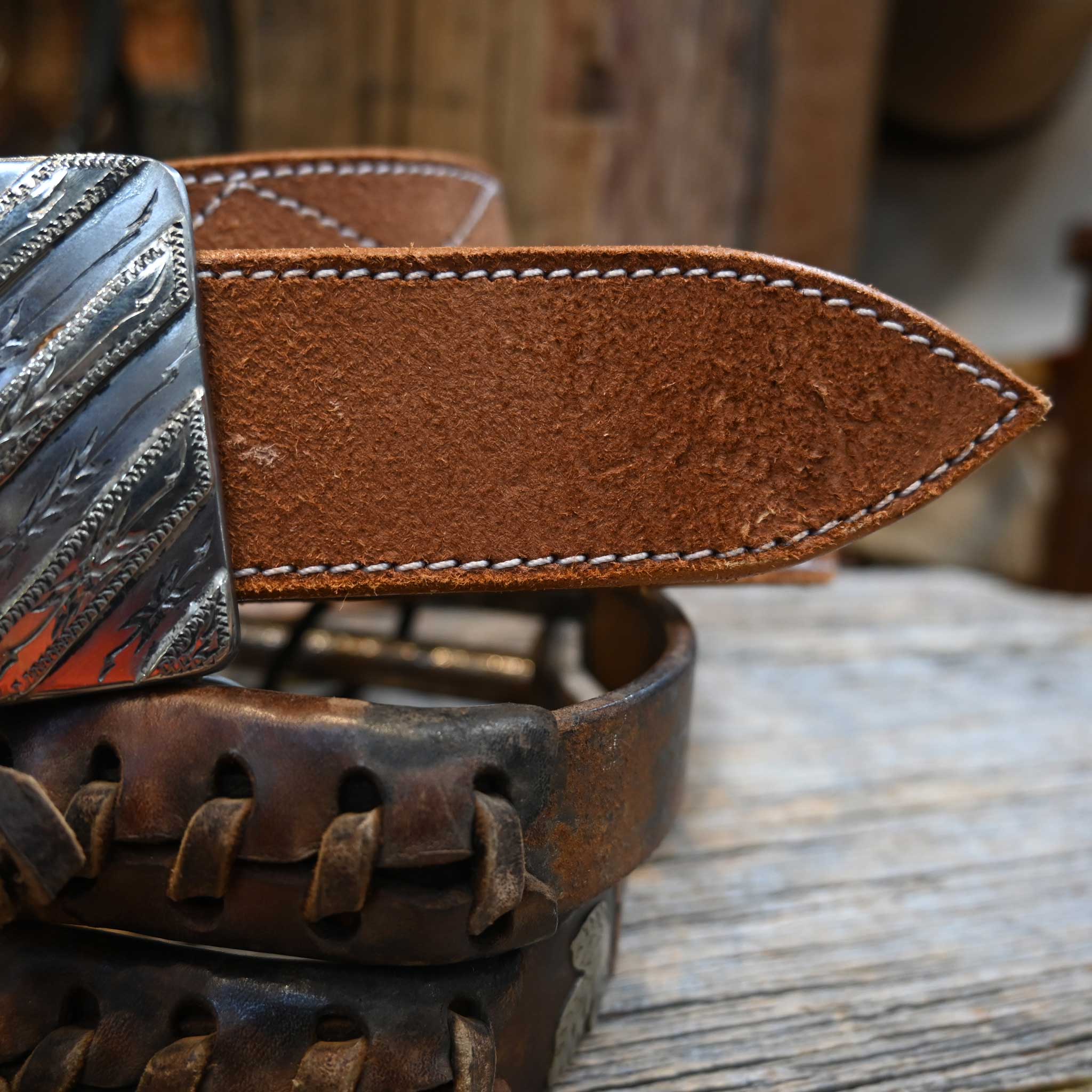Adam Lahey Brown Diamond Stitch Belt - Image 2