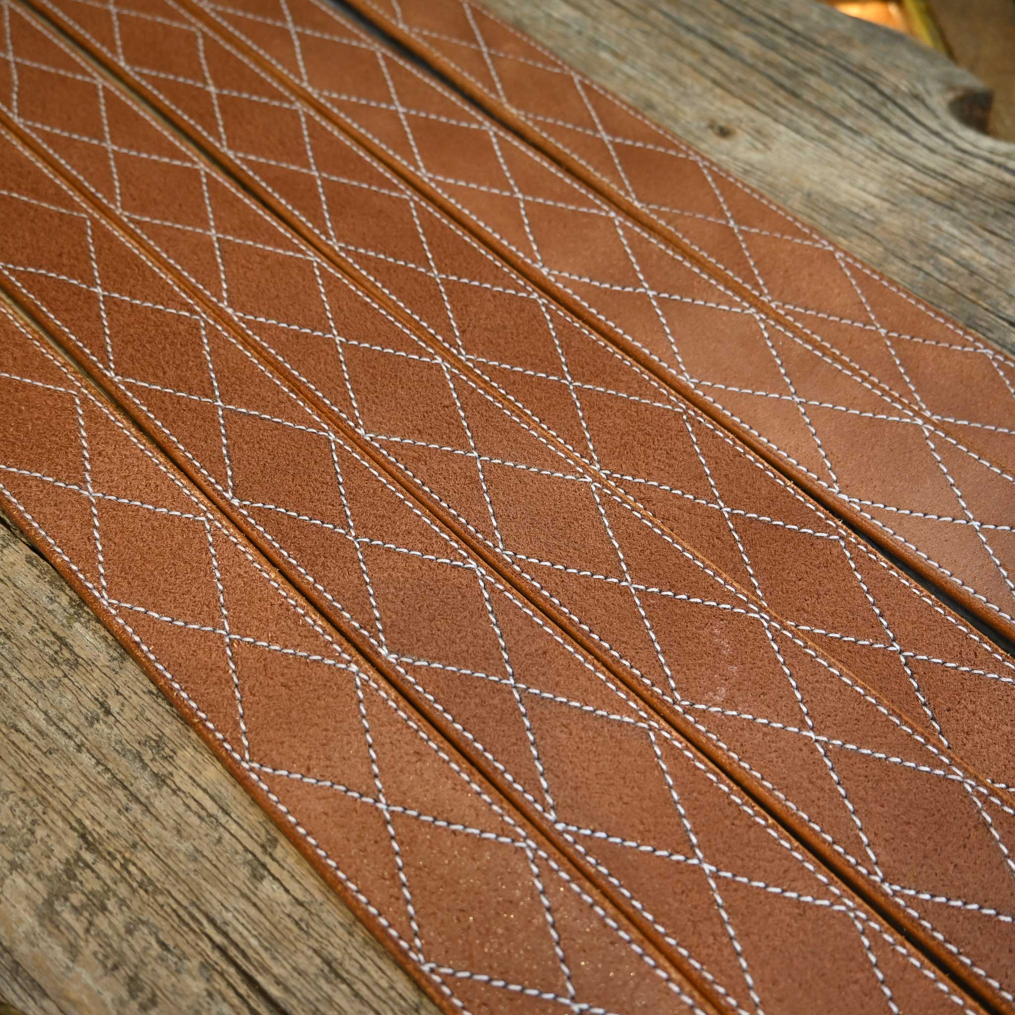 Adam Lahey Brown Diamond Stitch Belt - Image 3