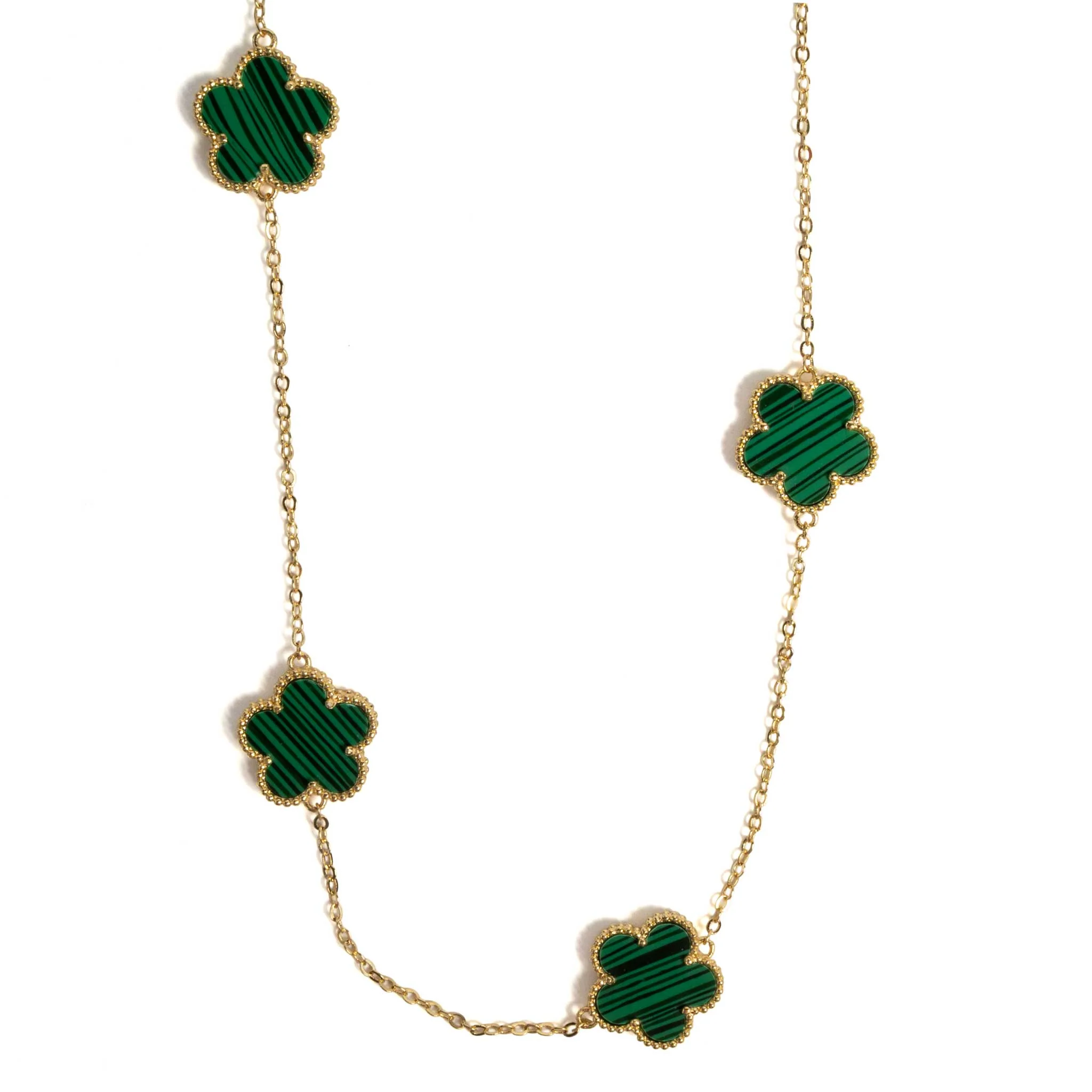 Adeline Multi Clover Green Malachite Necklace - Image 2