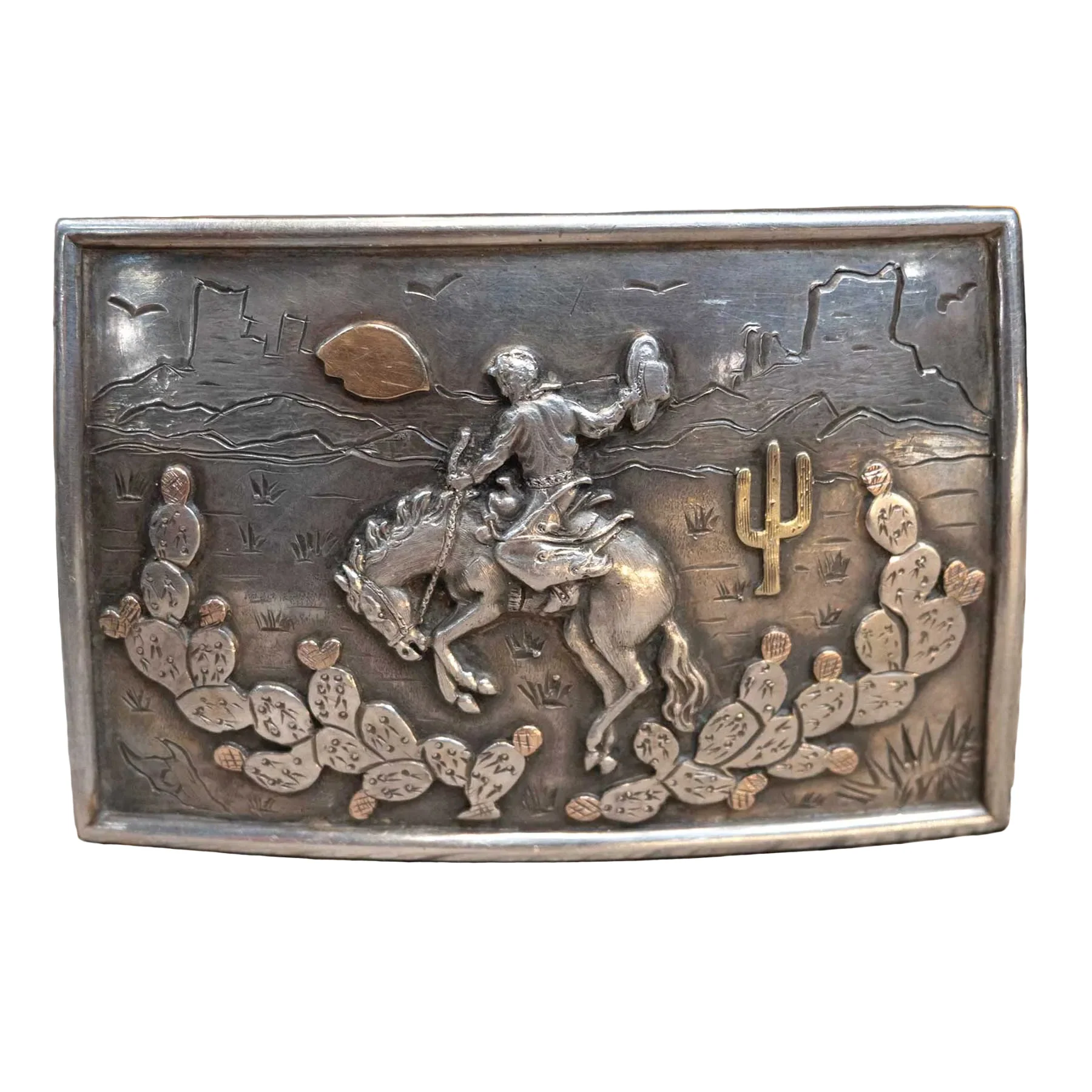 Ahmad Khan Sterling Silver & 14K Gold Bronc Buster Buckle