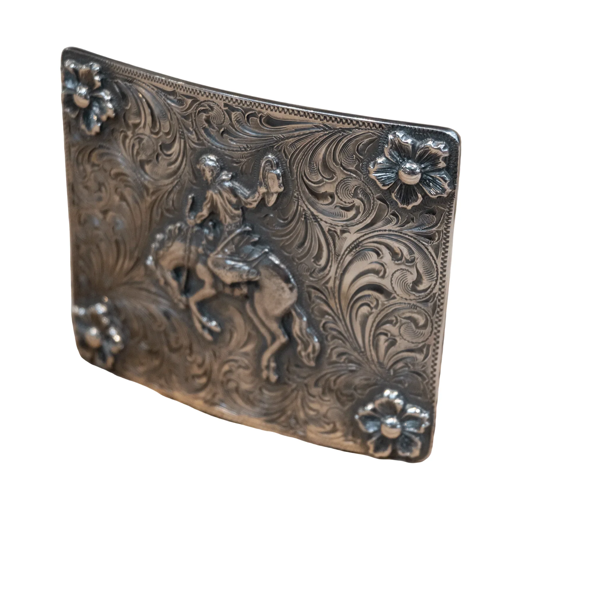 Ahmad Khan Hollywood Calif. Sterling Bronc & Flowers Belt Buckle - Image 2