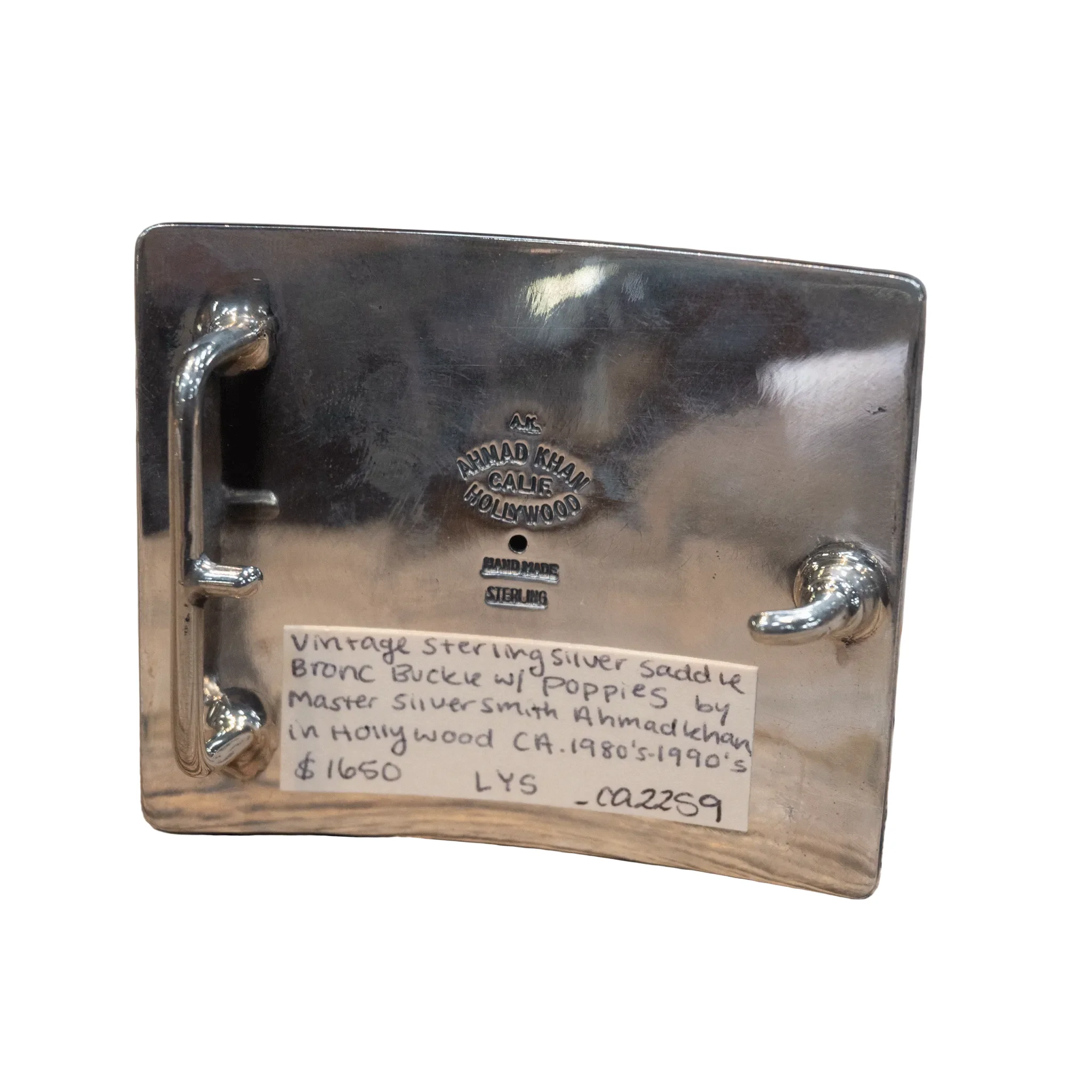 Ahmad Khan Hollywood Calif. Sterling Bronc & Flowers Belt Buckle - Image 3
