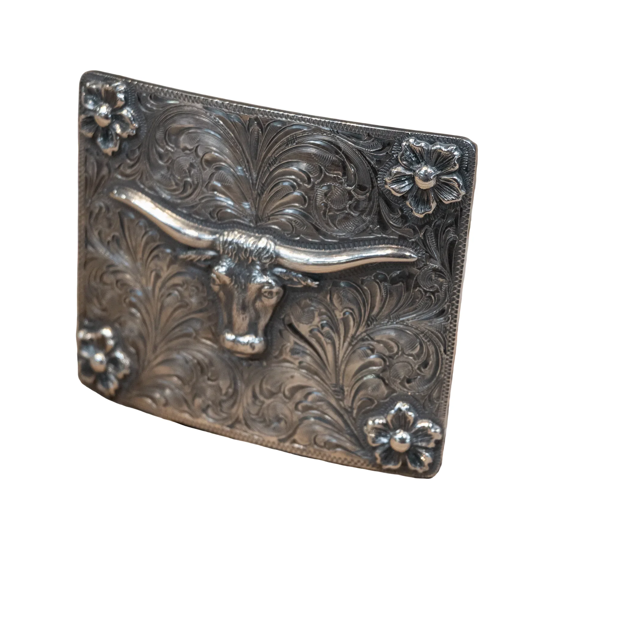 Ahmad Khan Hollywood Calif. Sterling engraved Longhorn Belt Buckle - Image 2