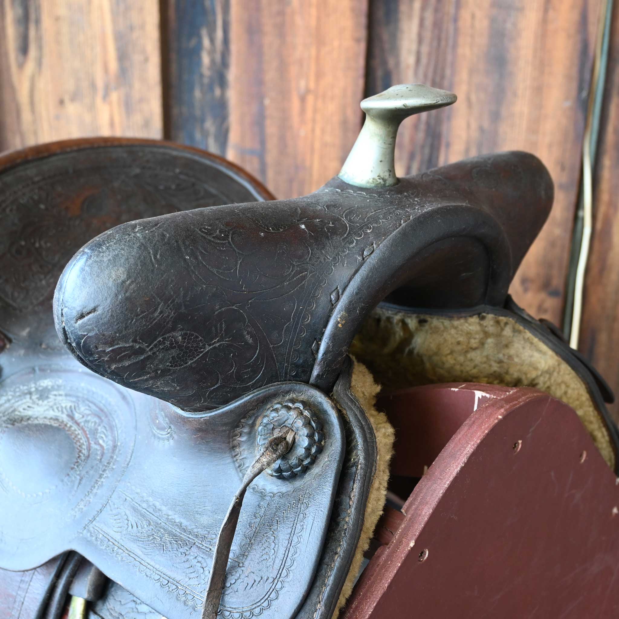 Antique Big Shell Cowboy Saddle - Image 2