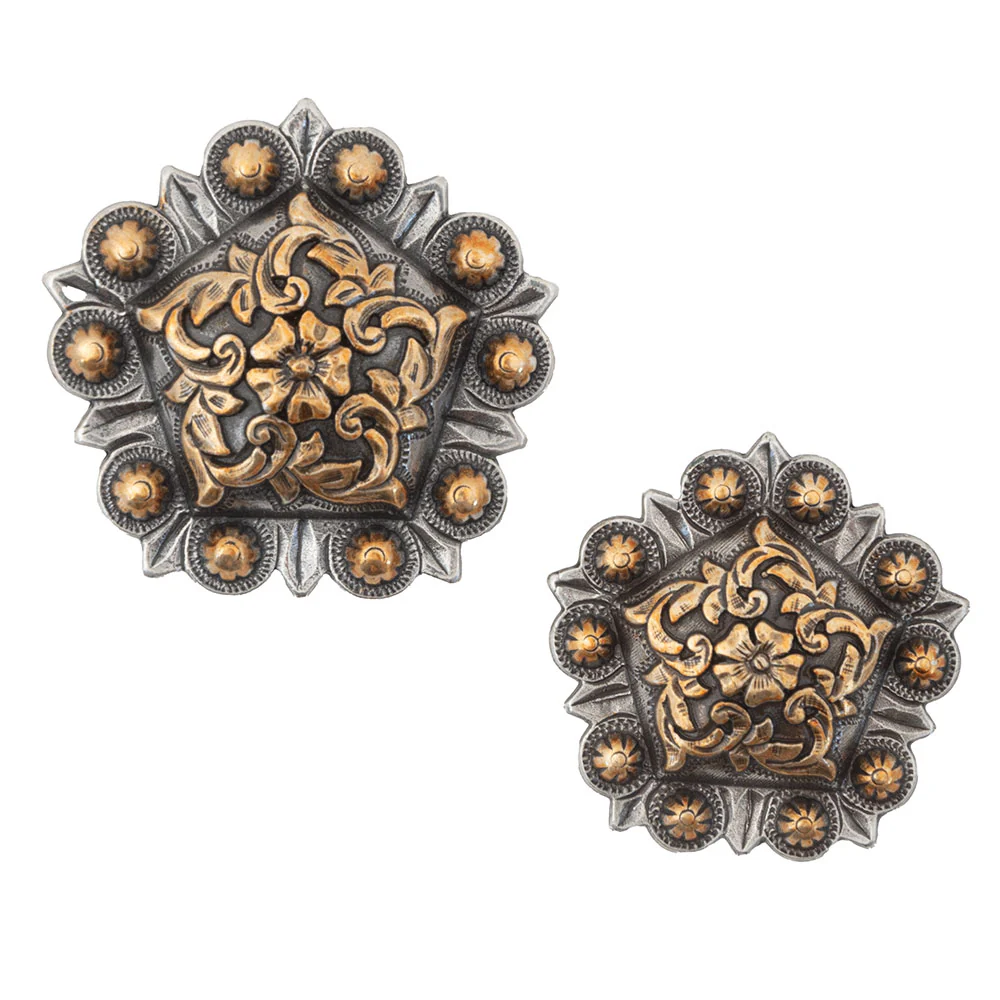 Antique Silver/Gold Coloma Pentagon Conchos - Image 2