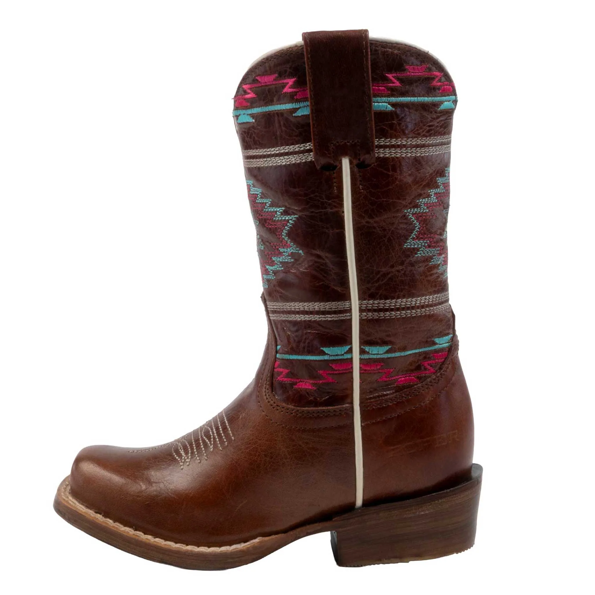 Roper Girl's Arizona Cutter Toe Waxy Brown Aztec Western Boot - Image 2