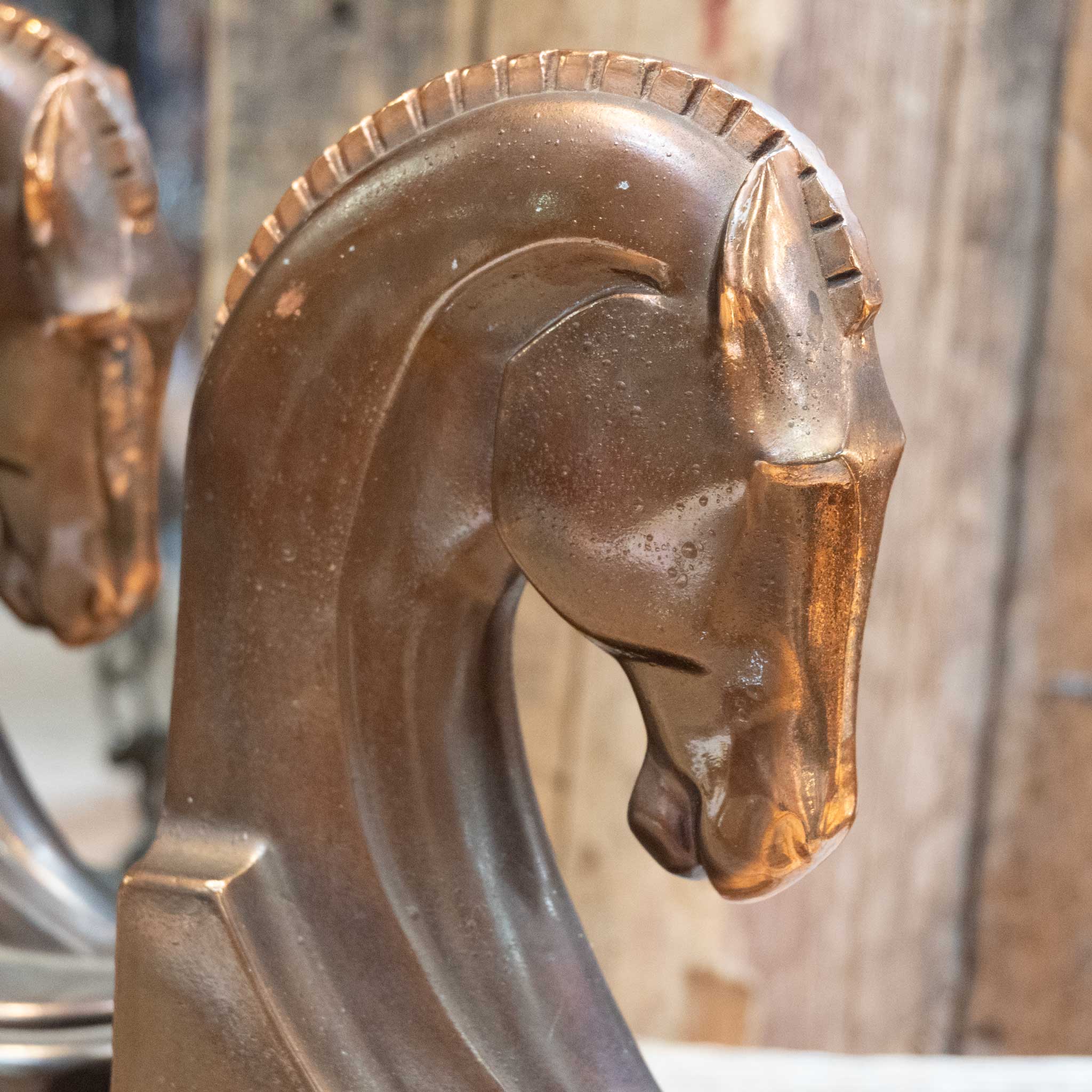 Art Deco Copper Horse Head Bookends - Image 3