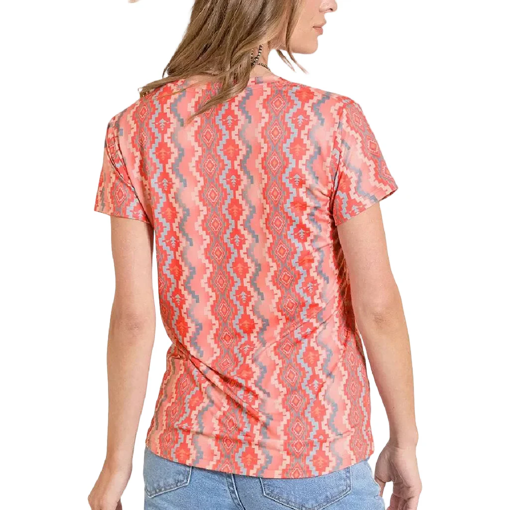 Panhandle Slim Women's Aztec Print Scarlet Performance Tee - Image 2