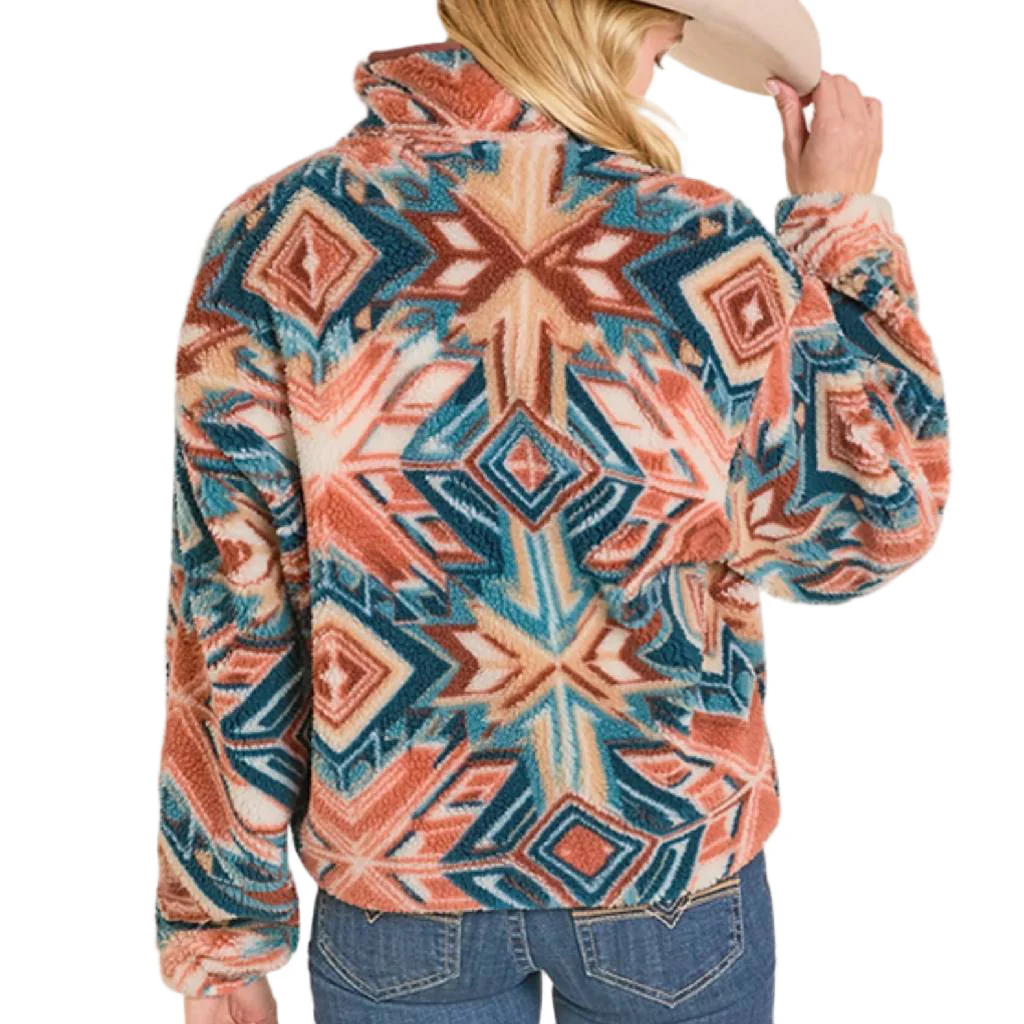 Rock & Roll Denim Women's Aztec Sherpa 1/4 Zip Pullover - Image 2