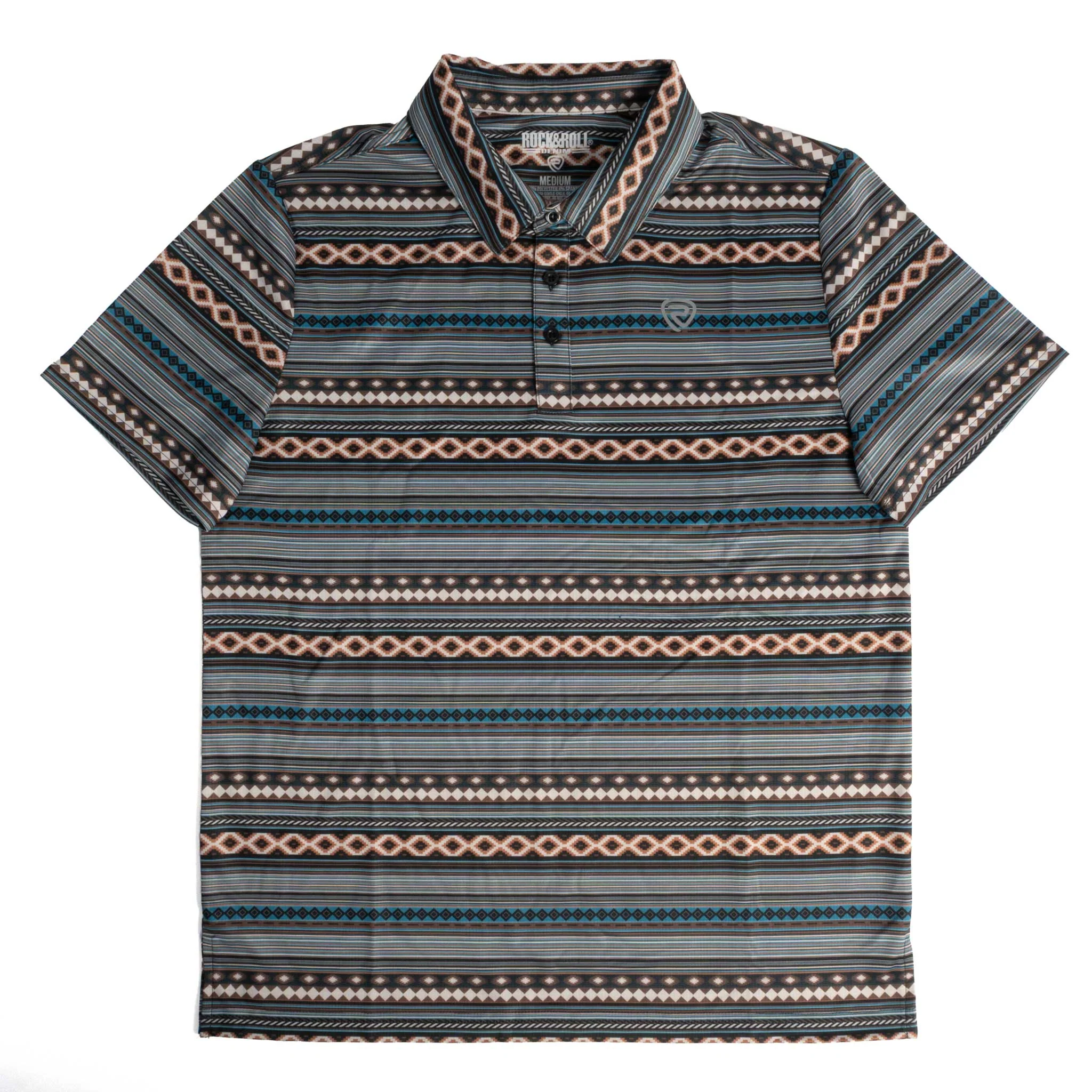 Rock & Roll Men's Teal Aztec Stripe Polo Shirt